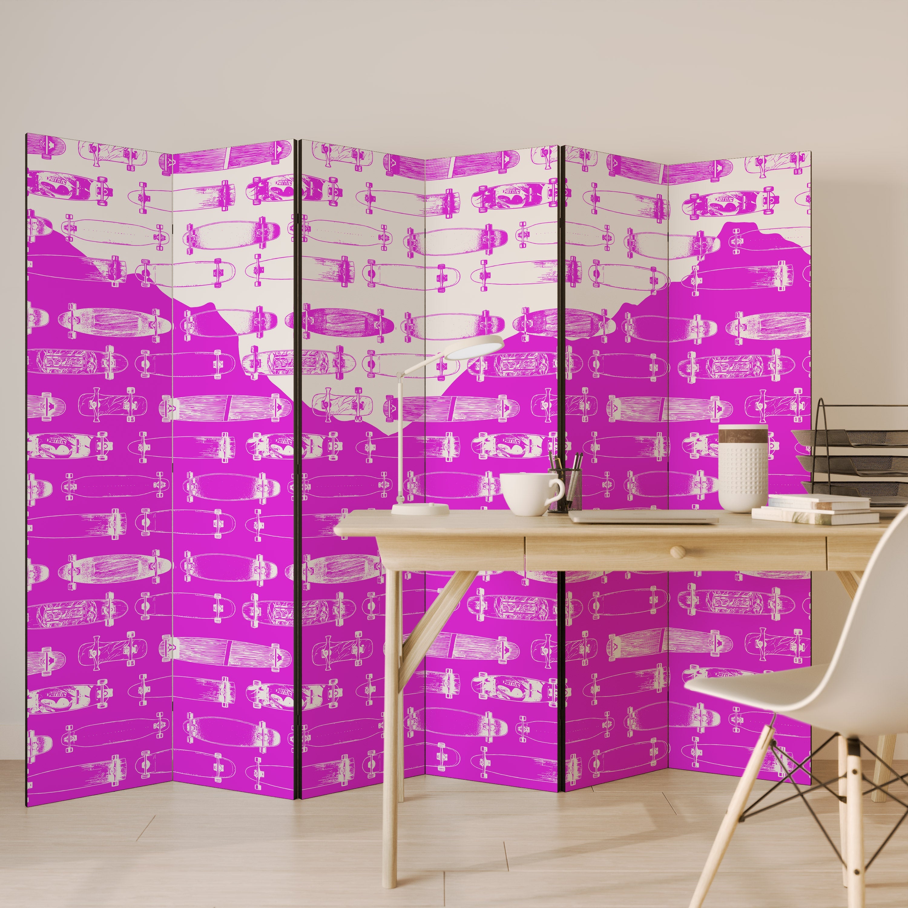 SKATEBOARD MAGENTA Decorative 6-Panel Room Divider