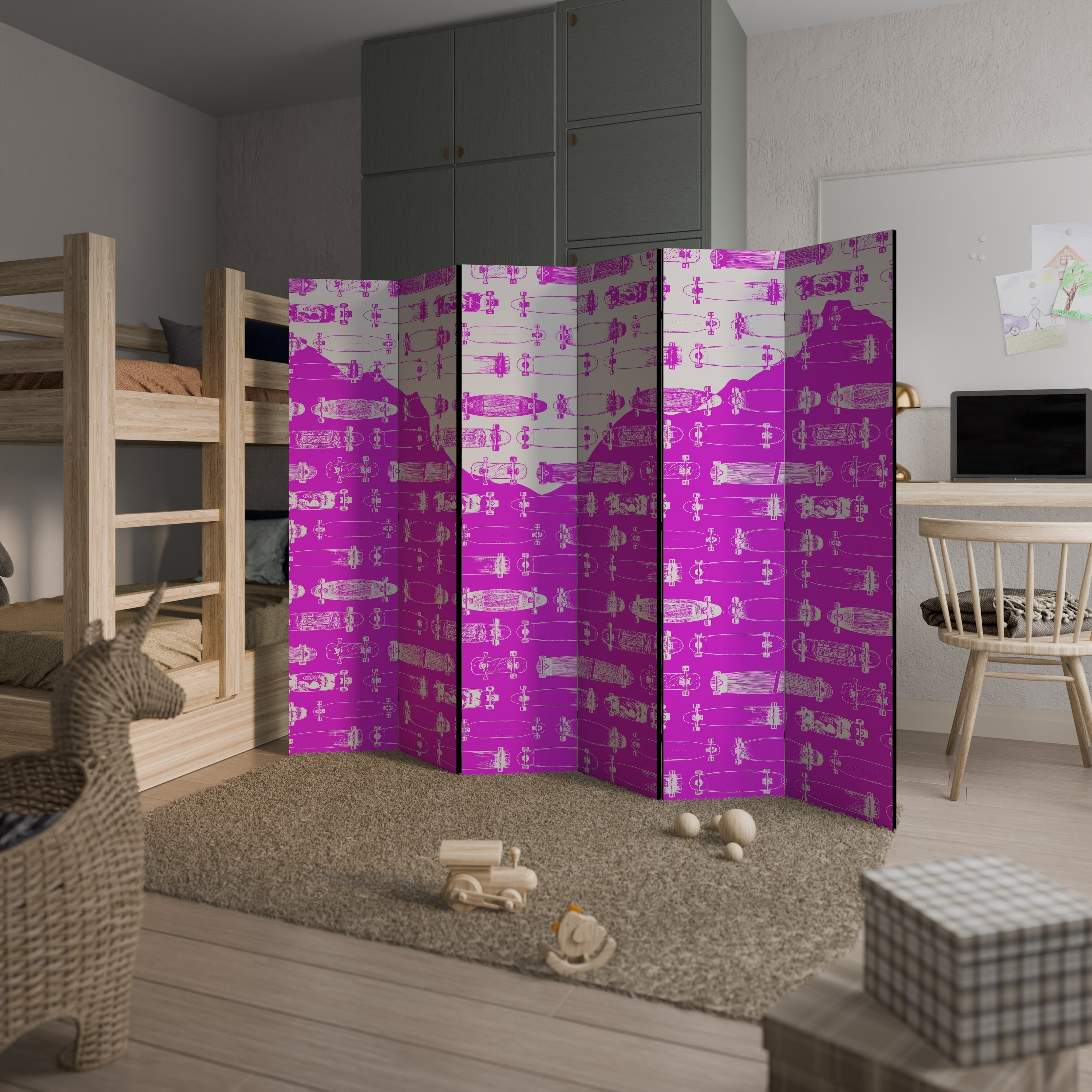 SKATEBOARD MAGENTA Decorative 6-Panel Room Divider