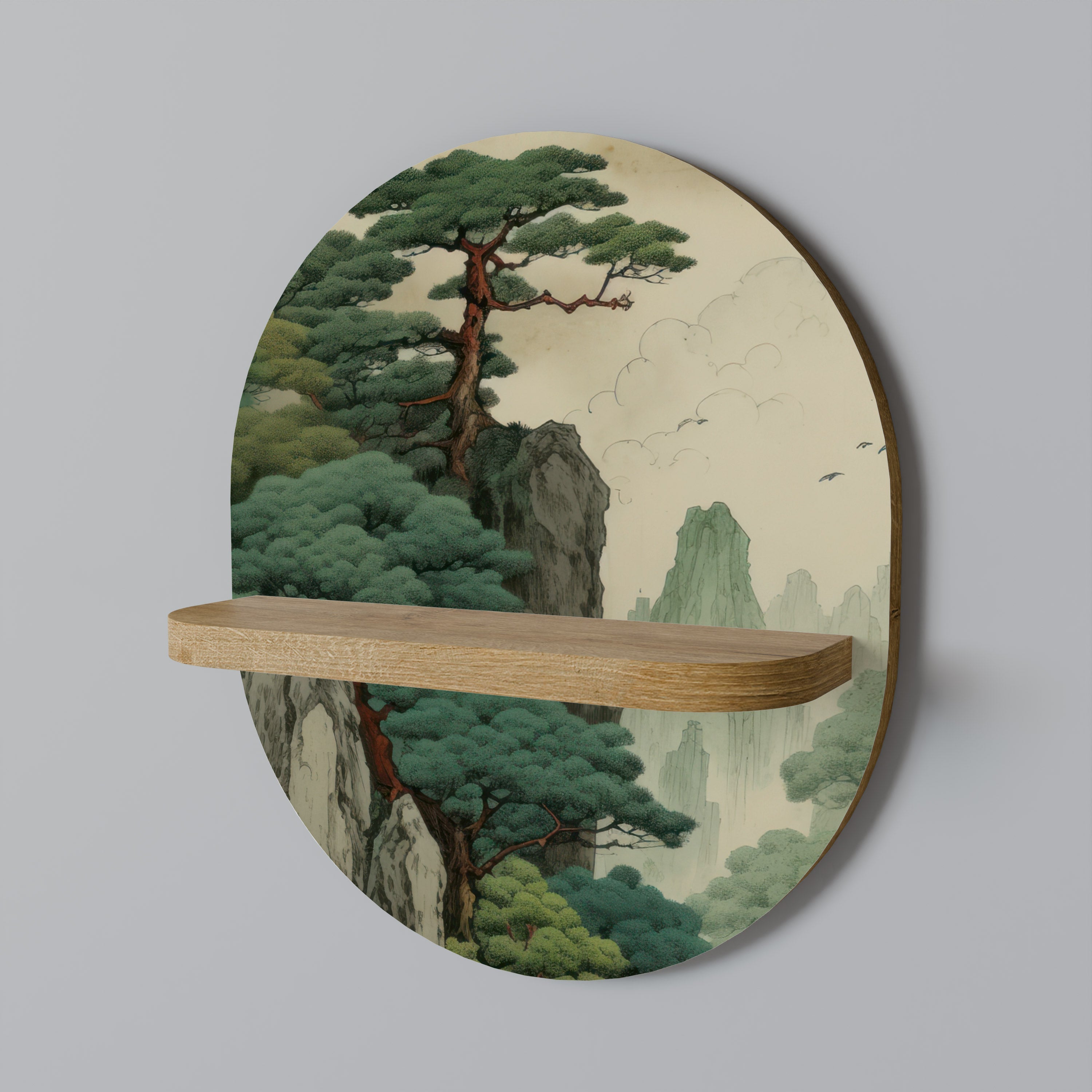 VERDURE ABYSS Prateleira Oval Decorativa em Efeito Carvalho