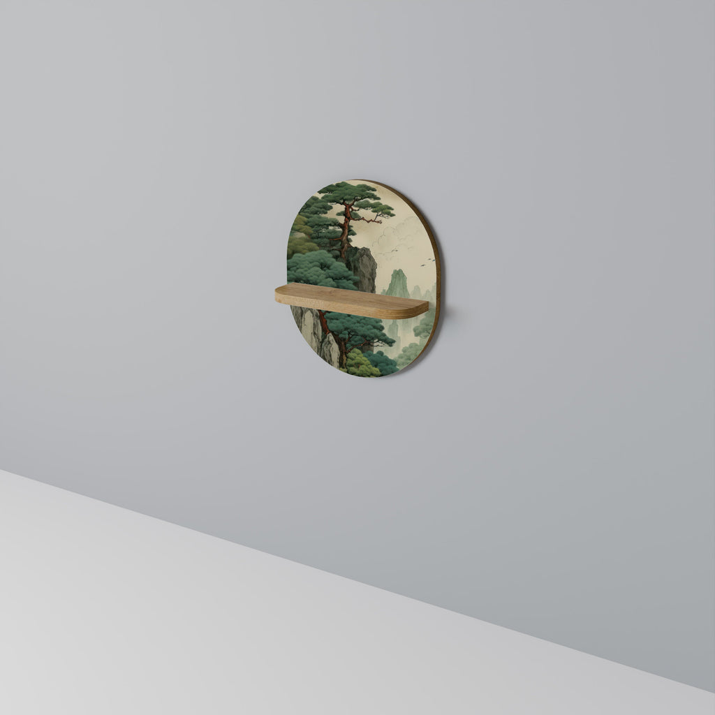 VERDURE ABYSS Oval Art Shelf In Oak Effect