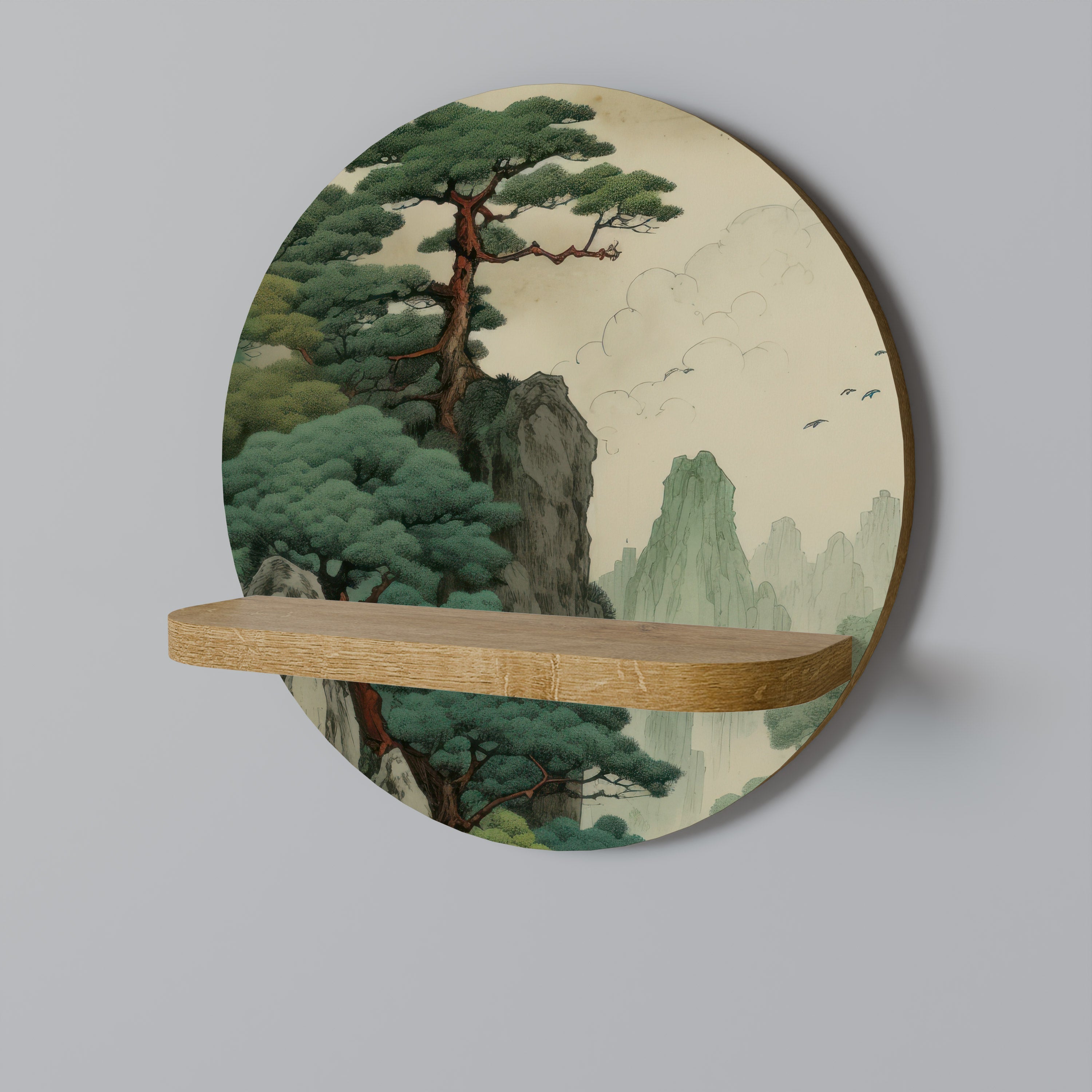 VERDURE ABYSS Prateleira Redonda Decorativa em Efeito Carvalho