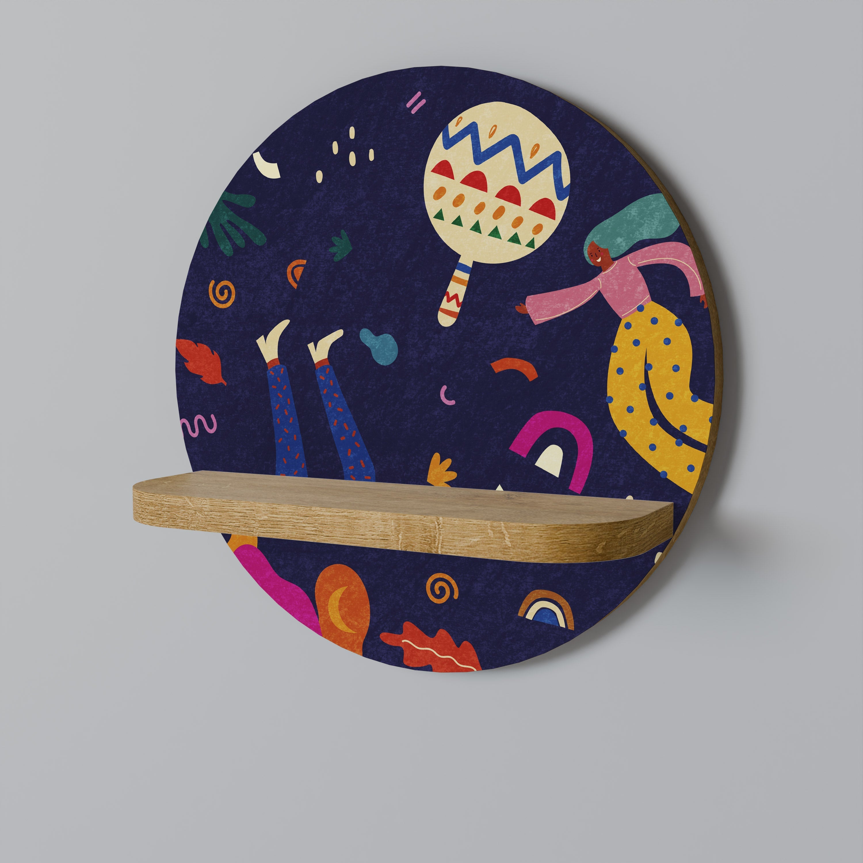 FESTIVE PLEASURES Prateleira Redonda Decorativa em Efeito Carvalho