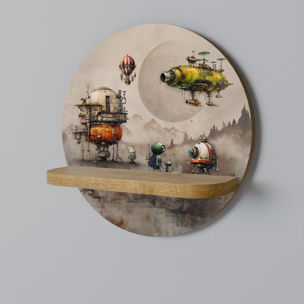 MACHINARIUM MACHINES Round Art Shelf In Oak Effect