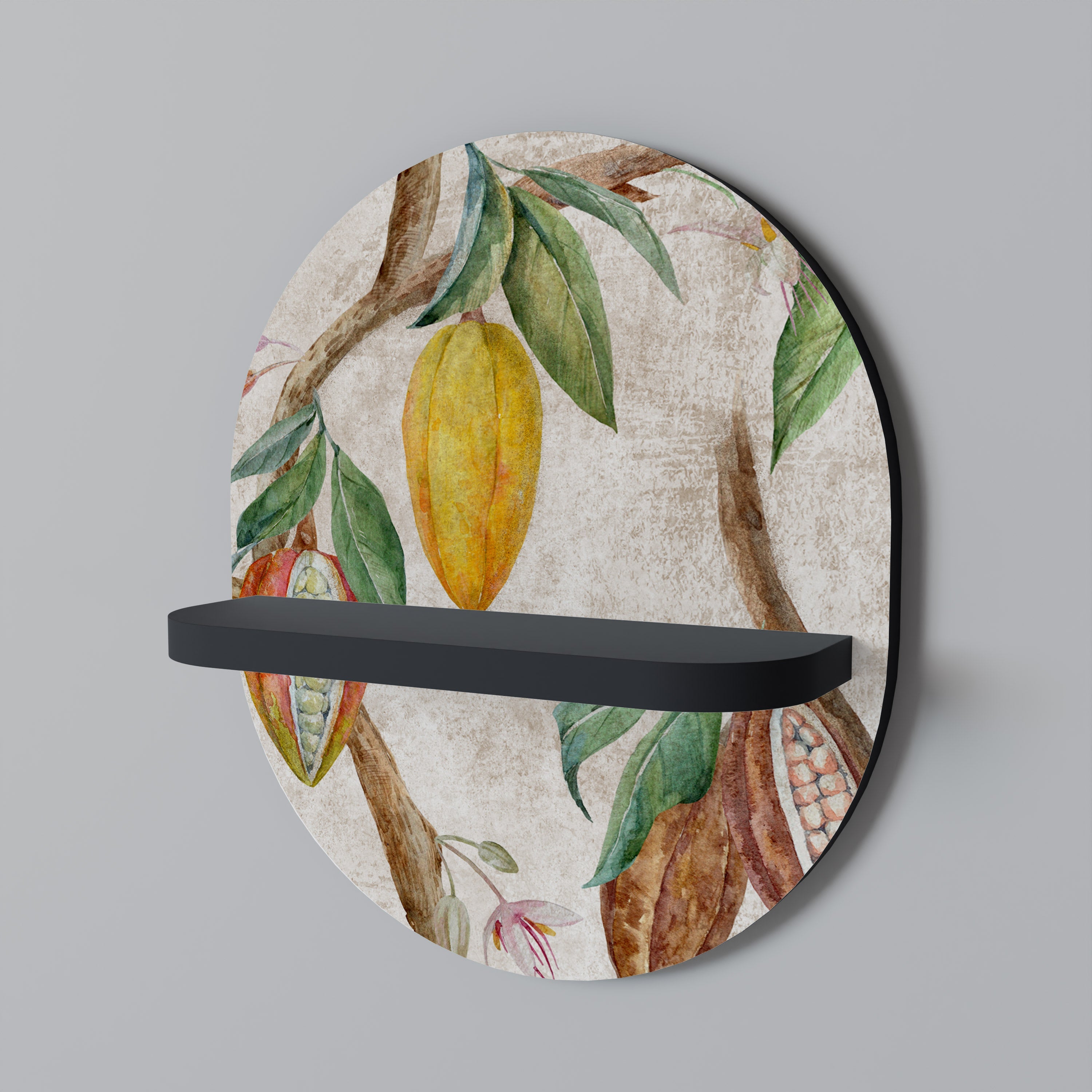 COCOA FRUITS Prateleira Oval Decorativa em Acabamento Preto