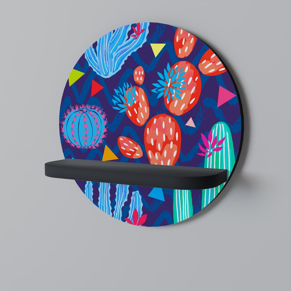 CACTUS VIBES Prateleira Redonda Decorativa em Acabamento Preto