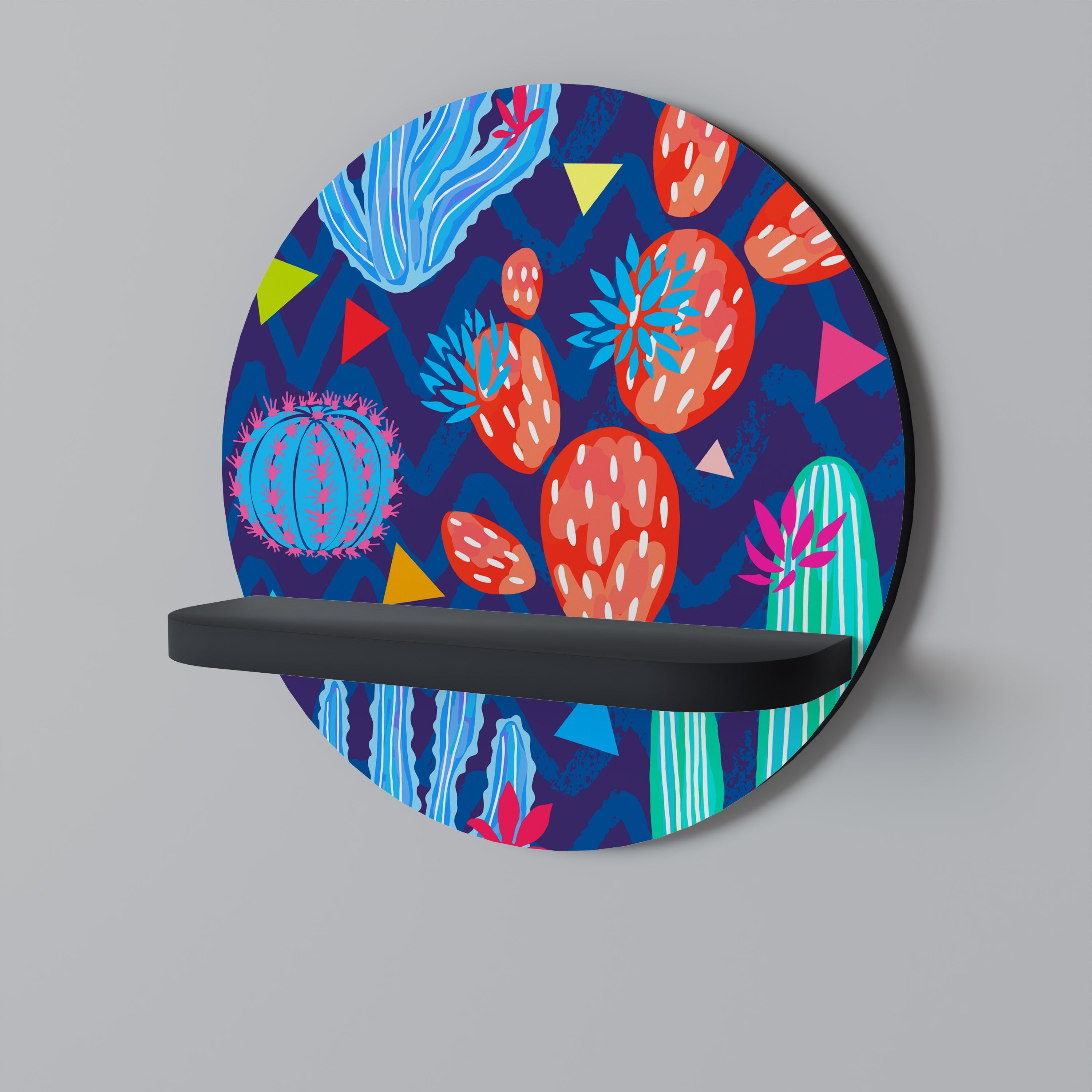 CACTUS VIBES Prateleira Redonda Decorativa em Acabamento Preto