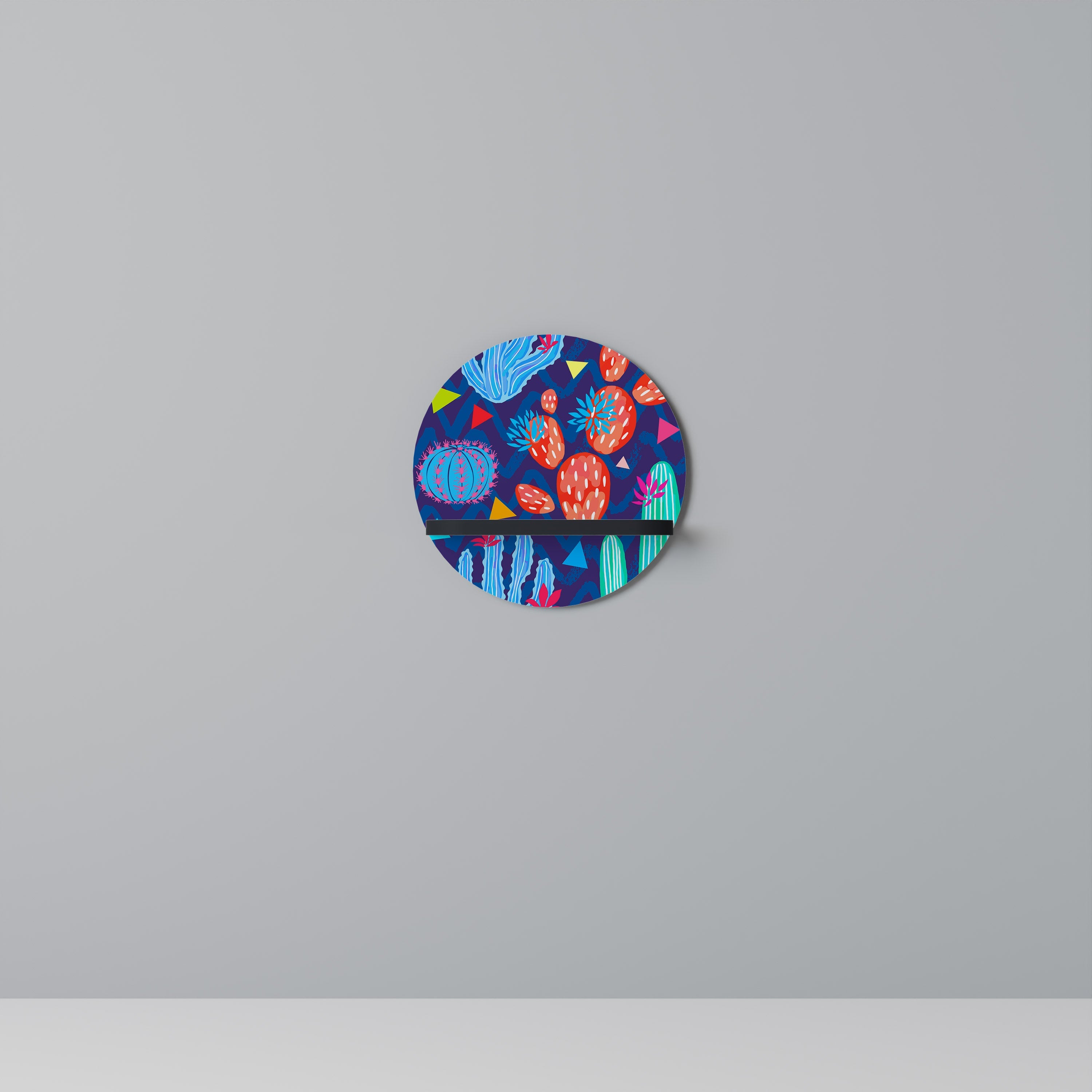 CACTUS VIBES Prateleira Redonda Decorativa em Acabamento Preto