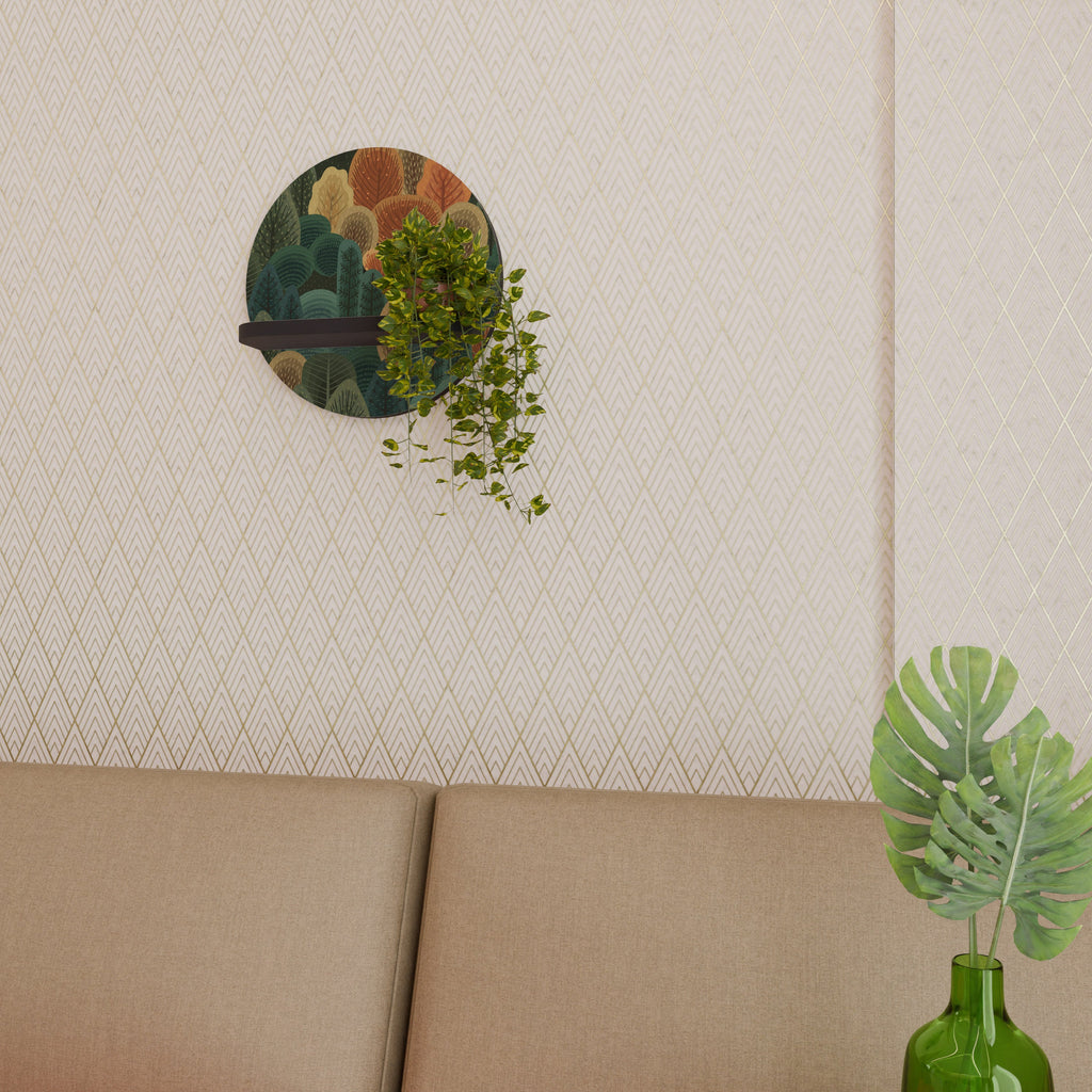 AUTUMN KALEIDOSCOPE Prateleira Redonda Decorativa em Acabamento Preto