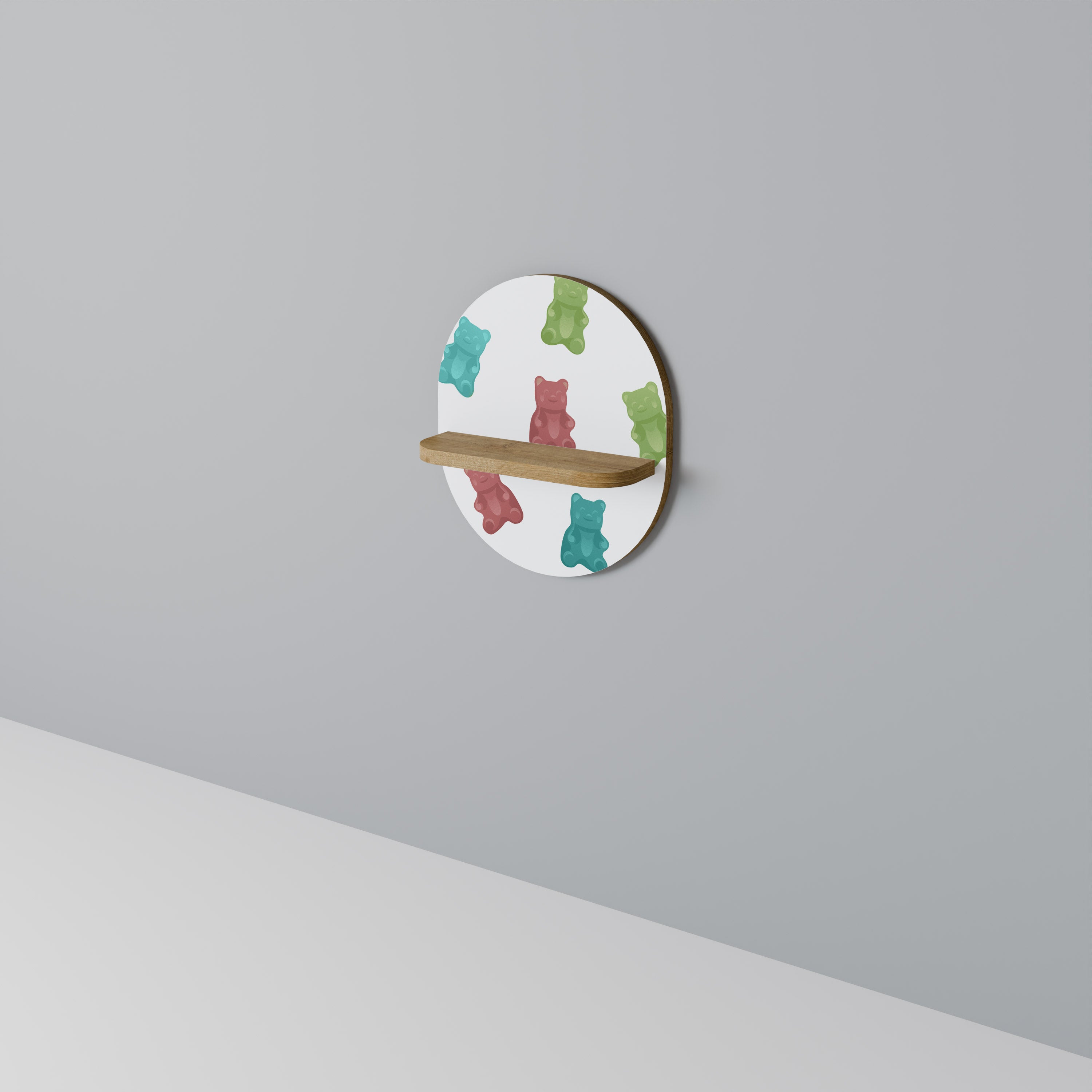 GUMMY BEARS Prateleira Oval Decorativa em Efeito Carvalho