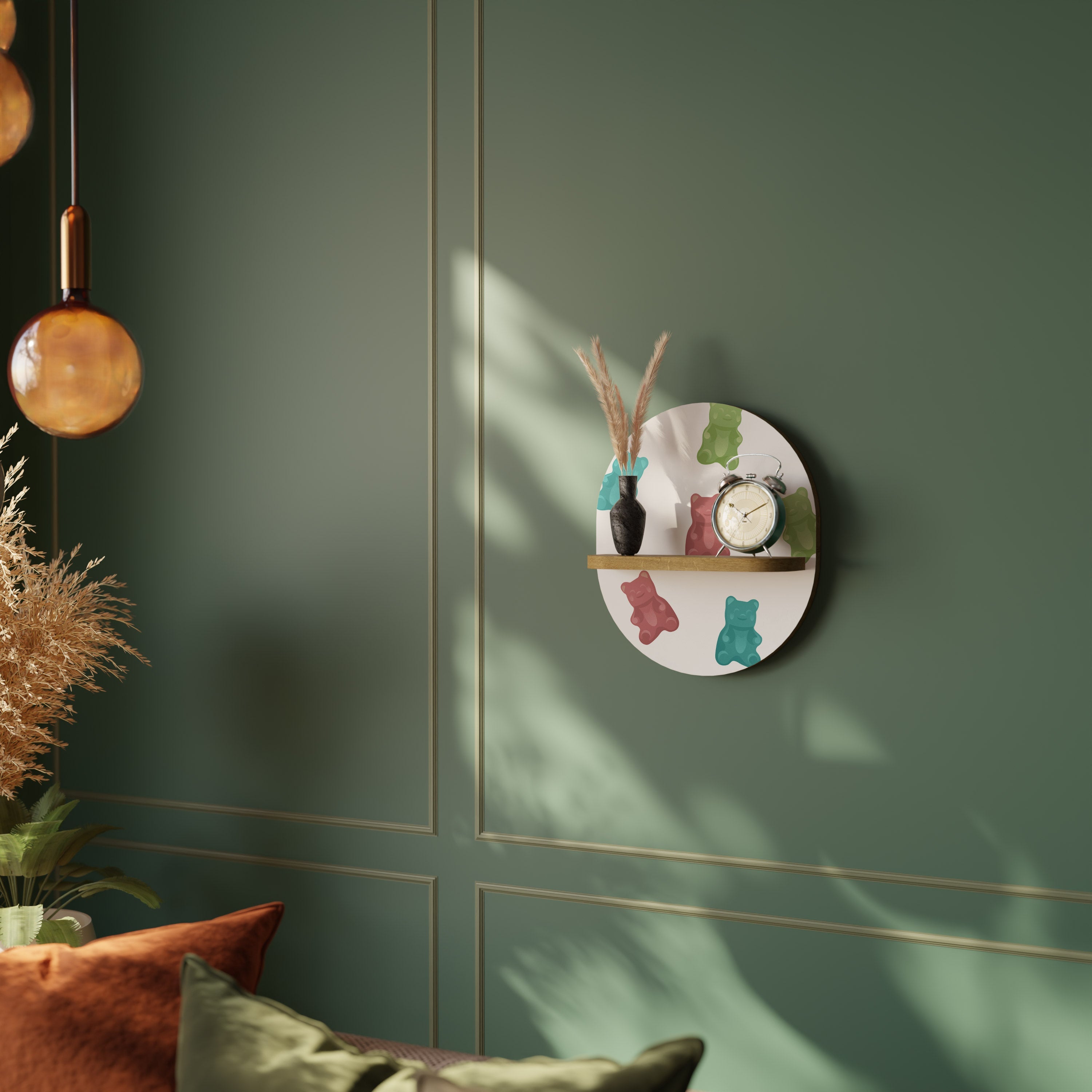 GUMMY BEARS Prateleira Oval Decorativa em Efeito Carvalho