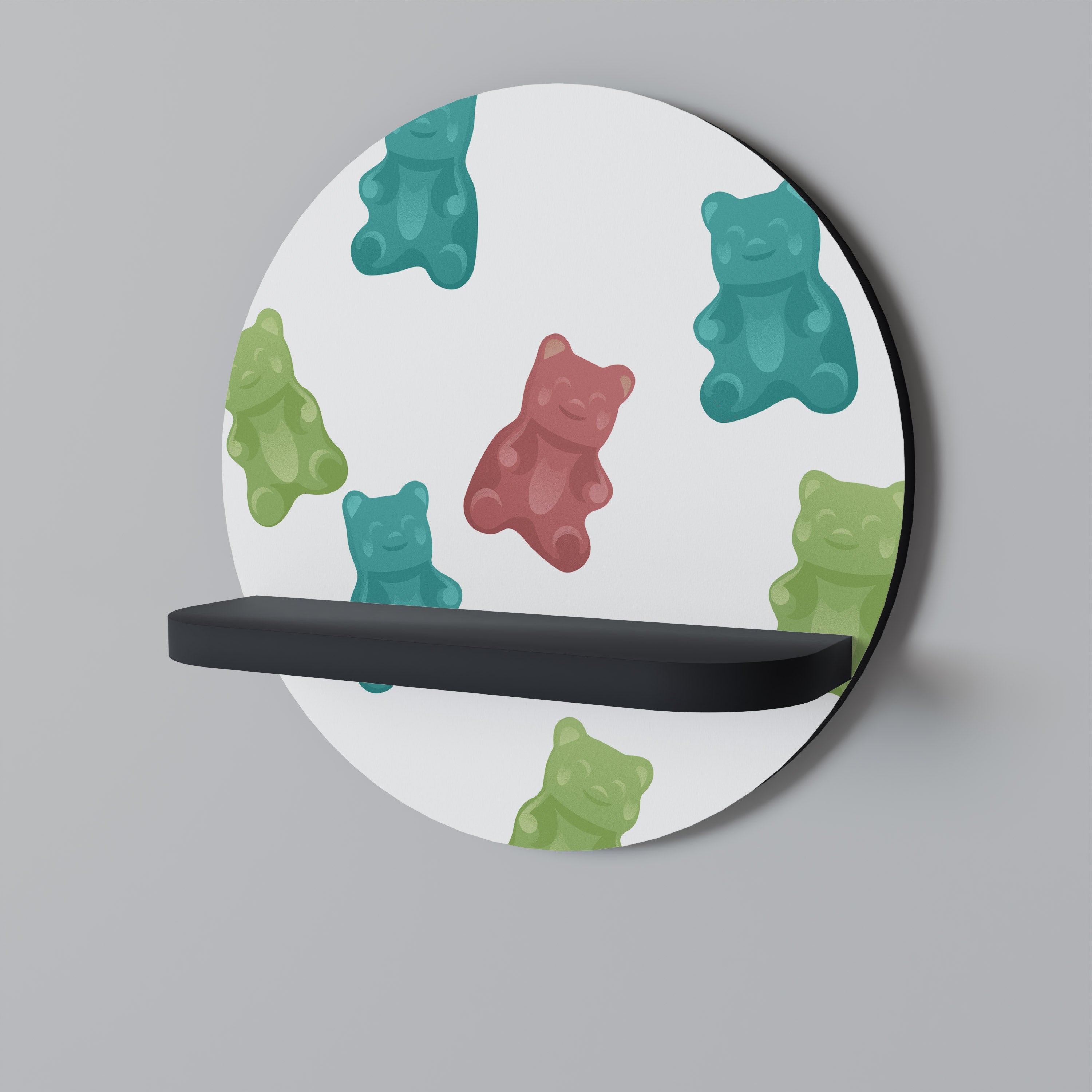 GUMMY BEARS Prateleira Redonda Decorativa em Acabamento Preto