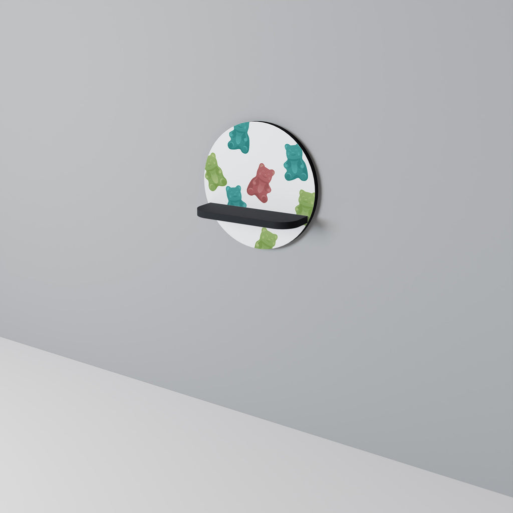 GUMMY BEARS Prateleira Redonda Decorativa em Acabamento Preto