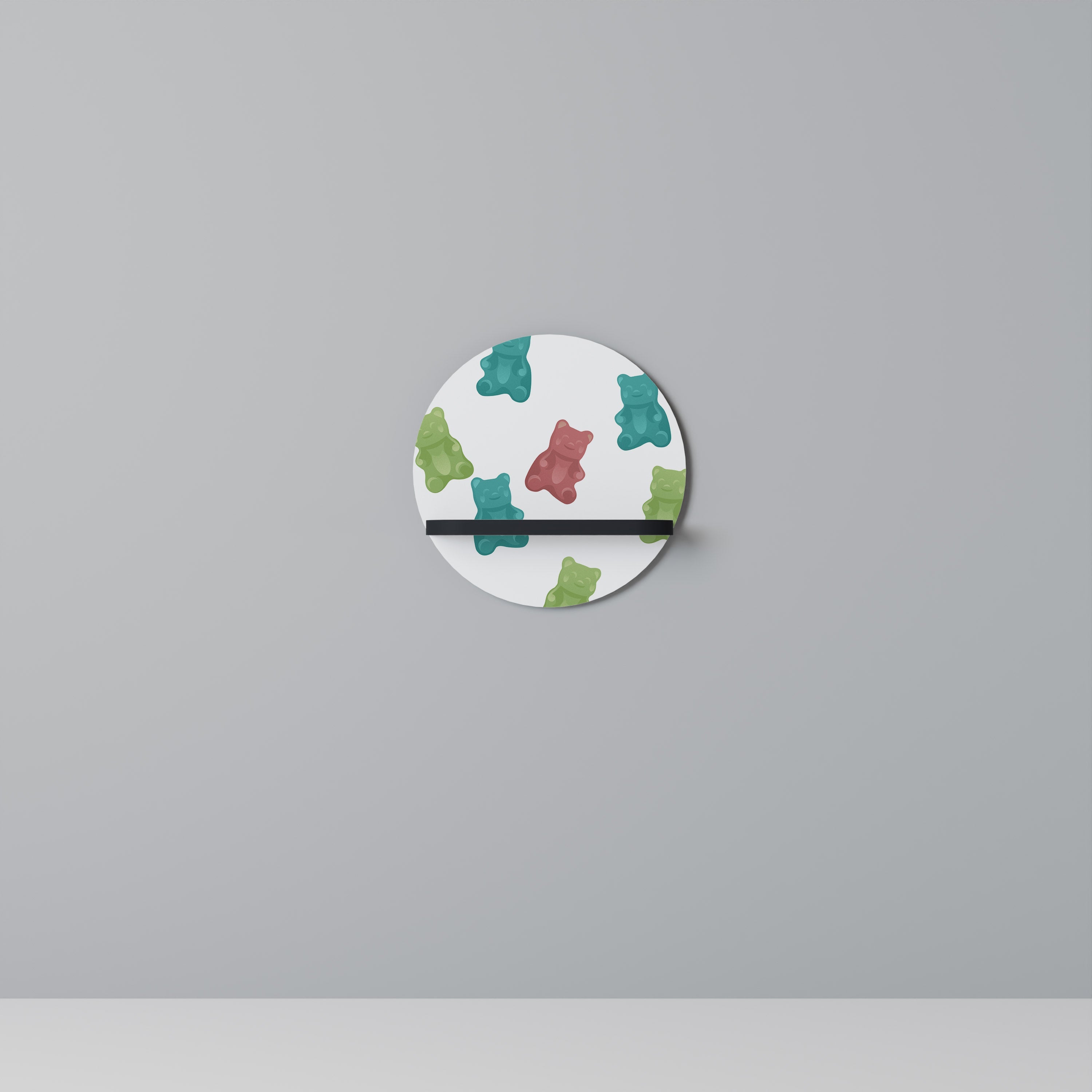 GUMMY BEARS Prateleira Redonda Decorativa em Acabamento Preto