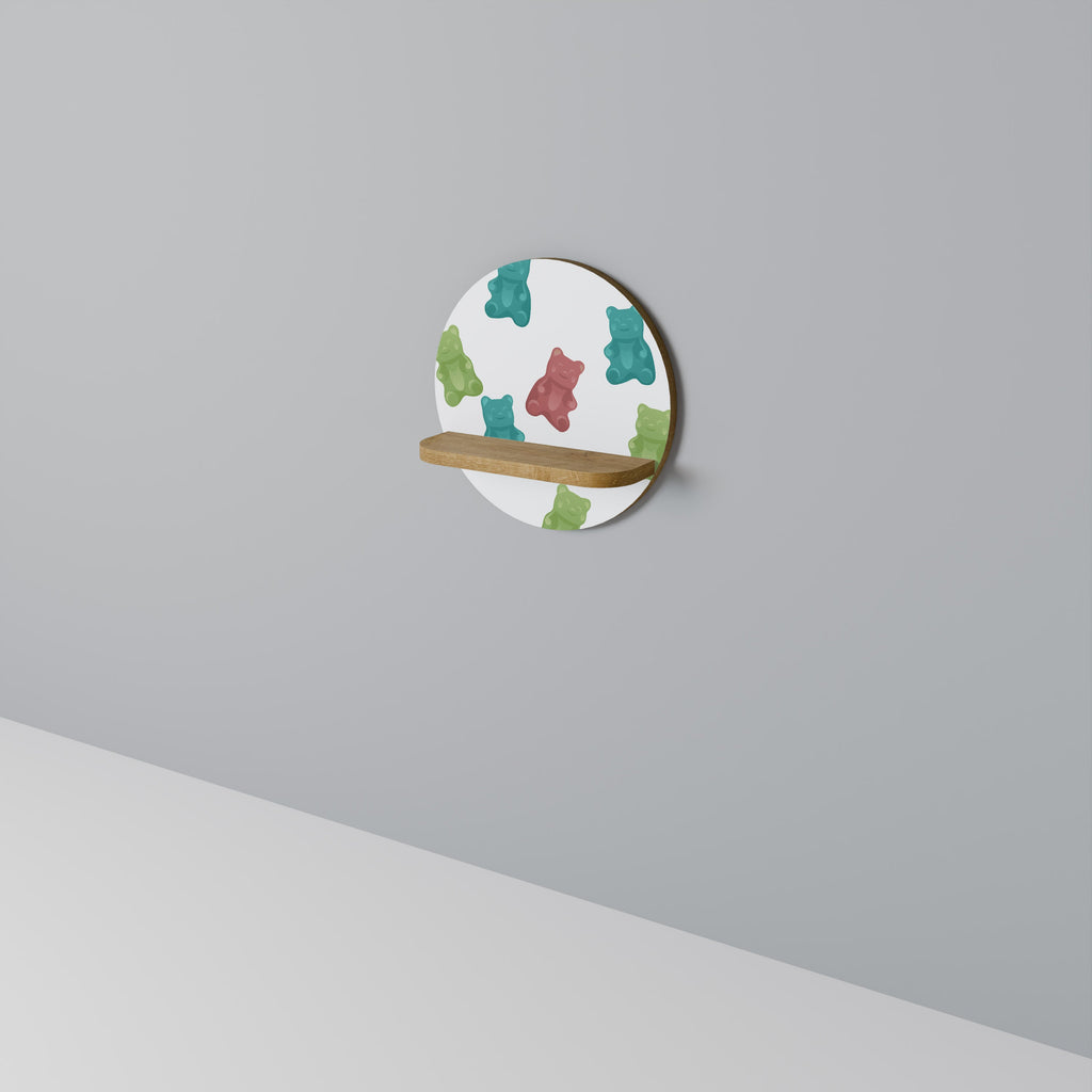 GUMMY BEARS Round Art Shelf In Oak Effect
