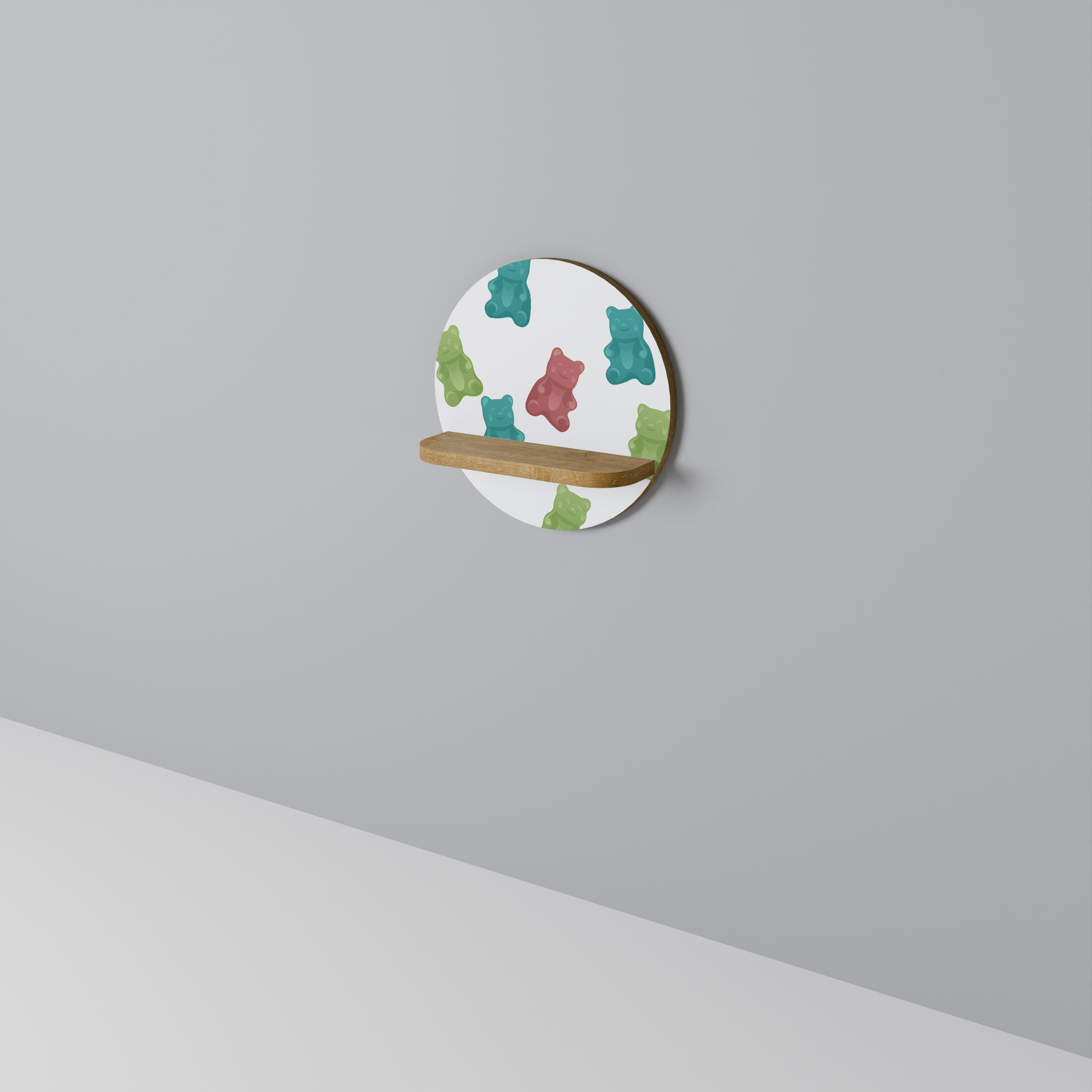 GUMMY BEARS Prateleira Redonda Decorativa em Efeito Carvalho