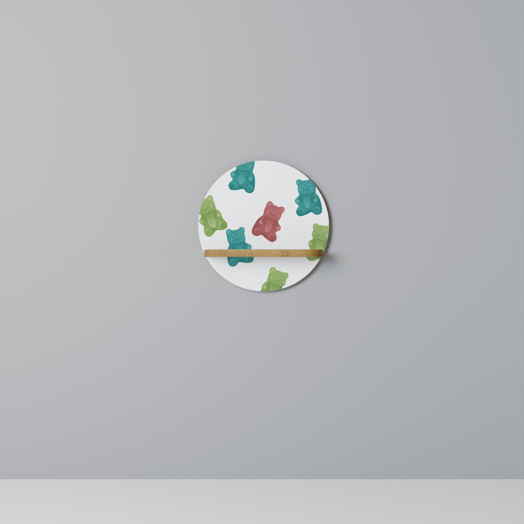 GUMMY BEARS Round Art Shelf In Oak Effect