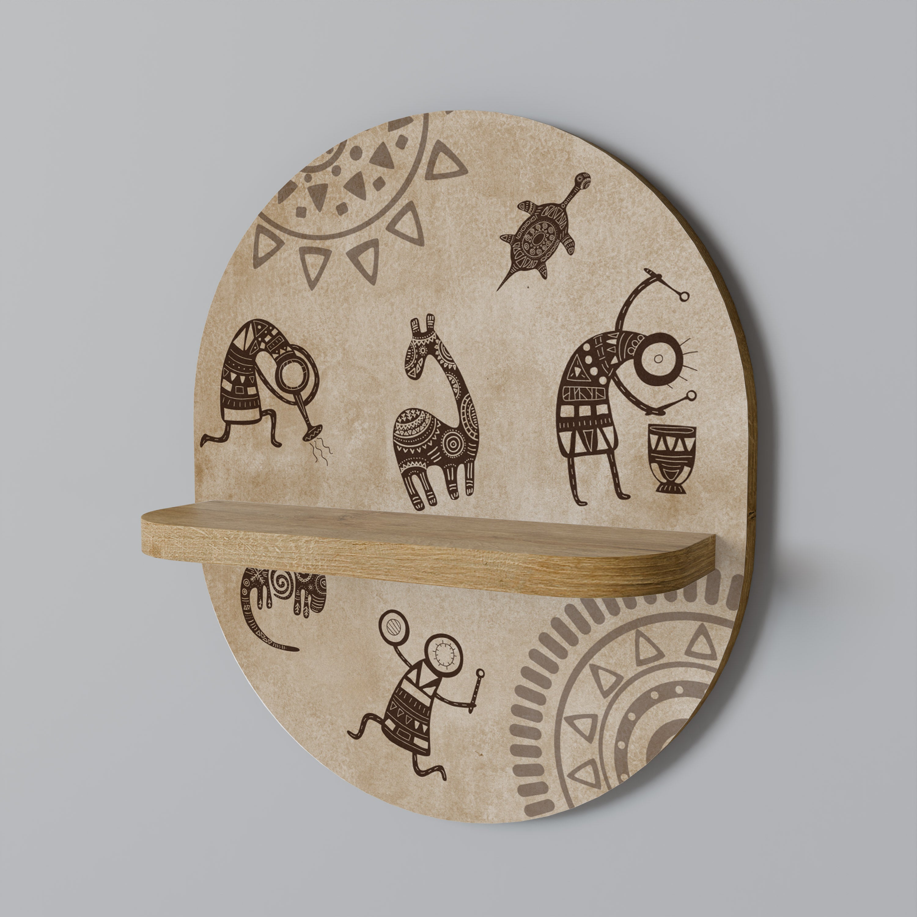 AFRICAN STYLE Prateleira Oval Decorativa em Efeito Carvalho