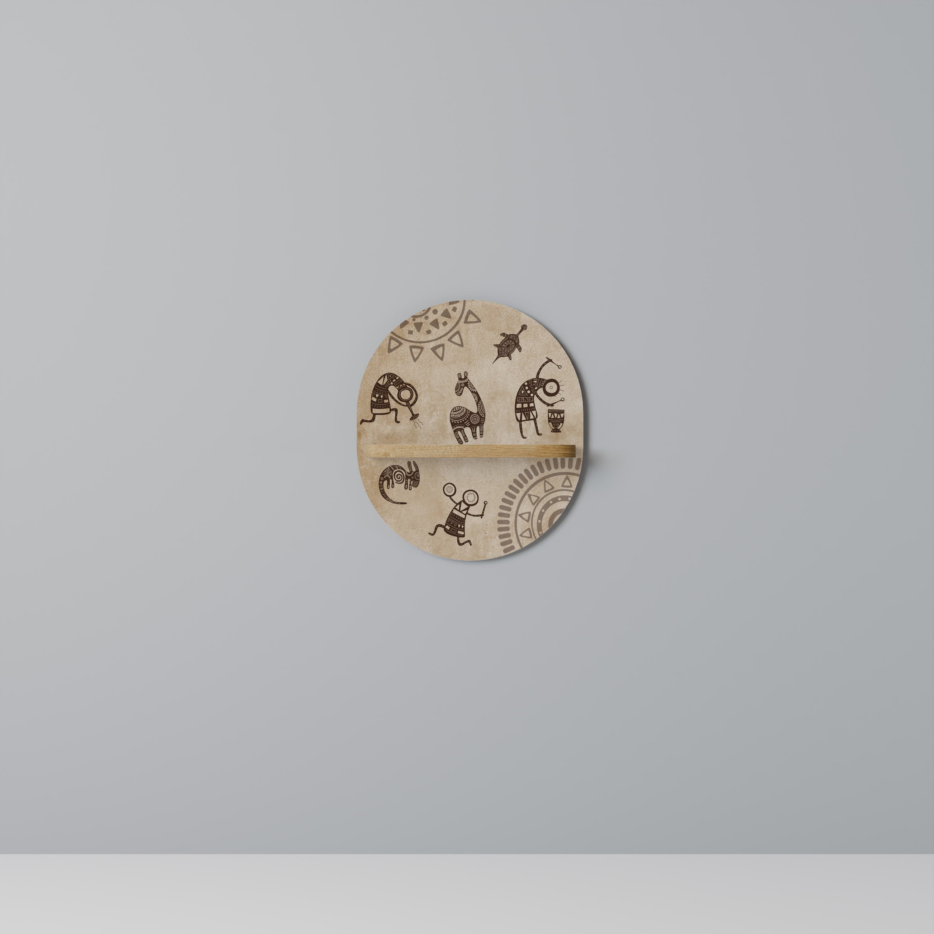 AFRICAN STYLE Prateleira Oval Decorativa em Efeito Carvalho