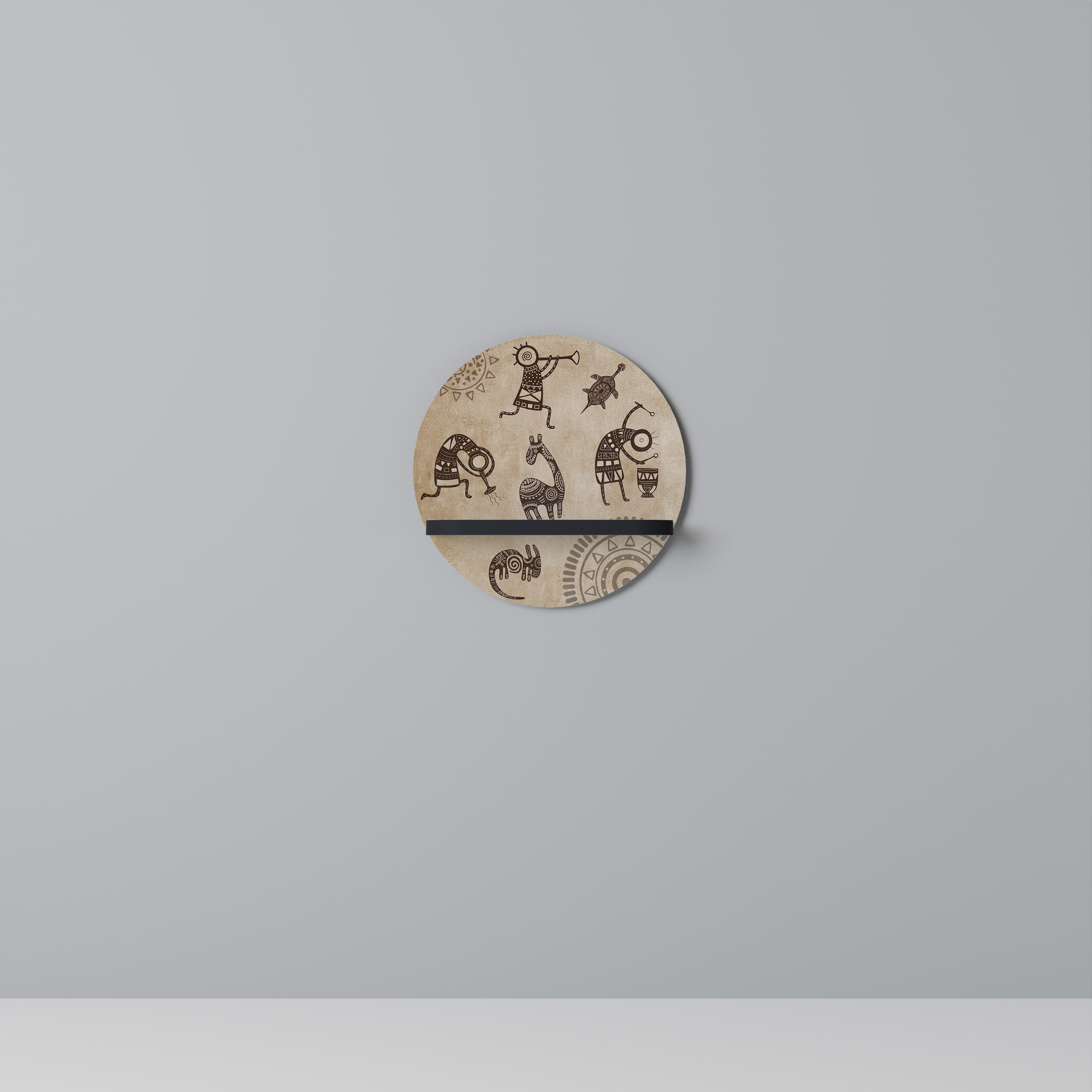 AFRICAN STYLE Prateleira Redonda Decorativa em Acabamento Preto