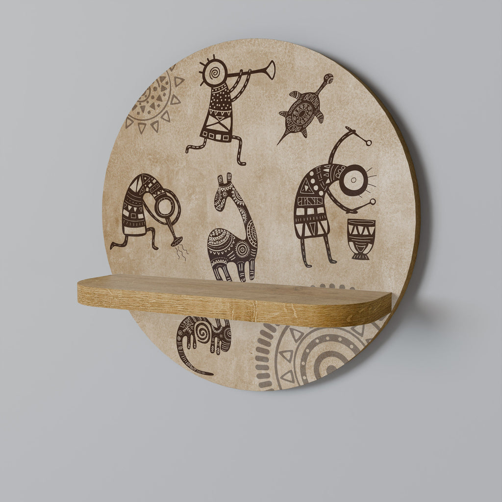 AFRICAN STYLE Prateleira Redonda Decorativa em Efeito Carvalho