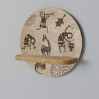 AFRICAN STYLE Prateleira Redonda Decorativa em Efeito Carvalho