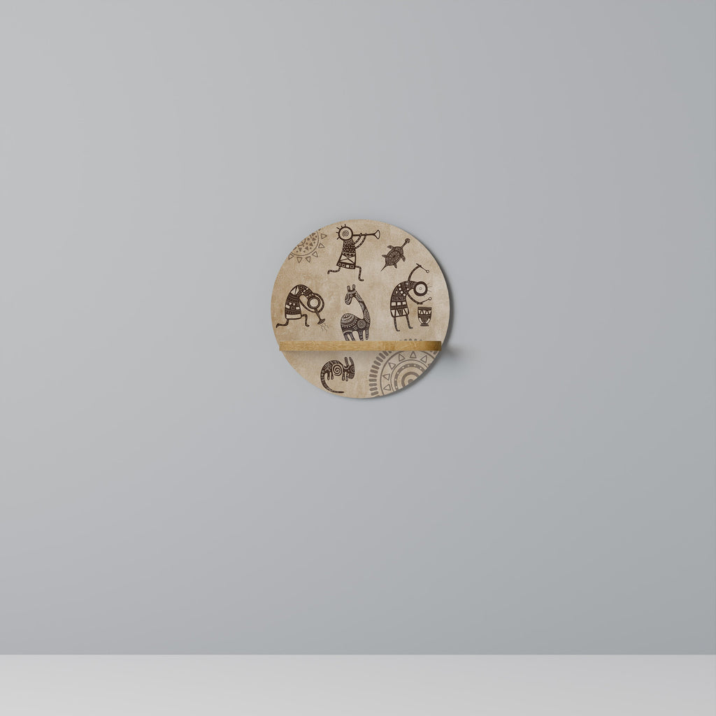 AFRICAN STYLE Prateleira Redonda Decorativa em Efeito Carvalho