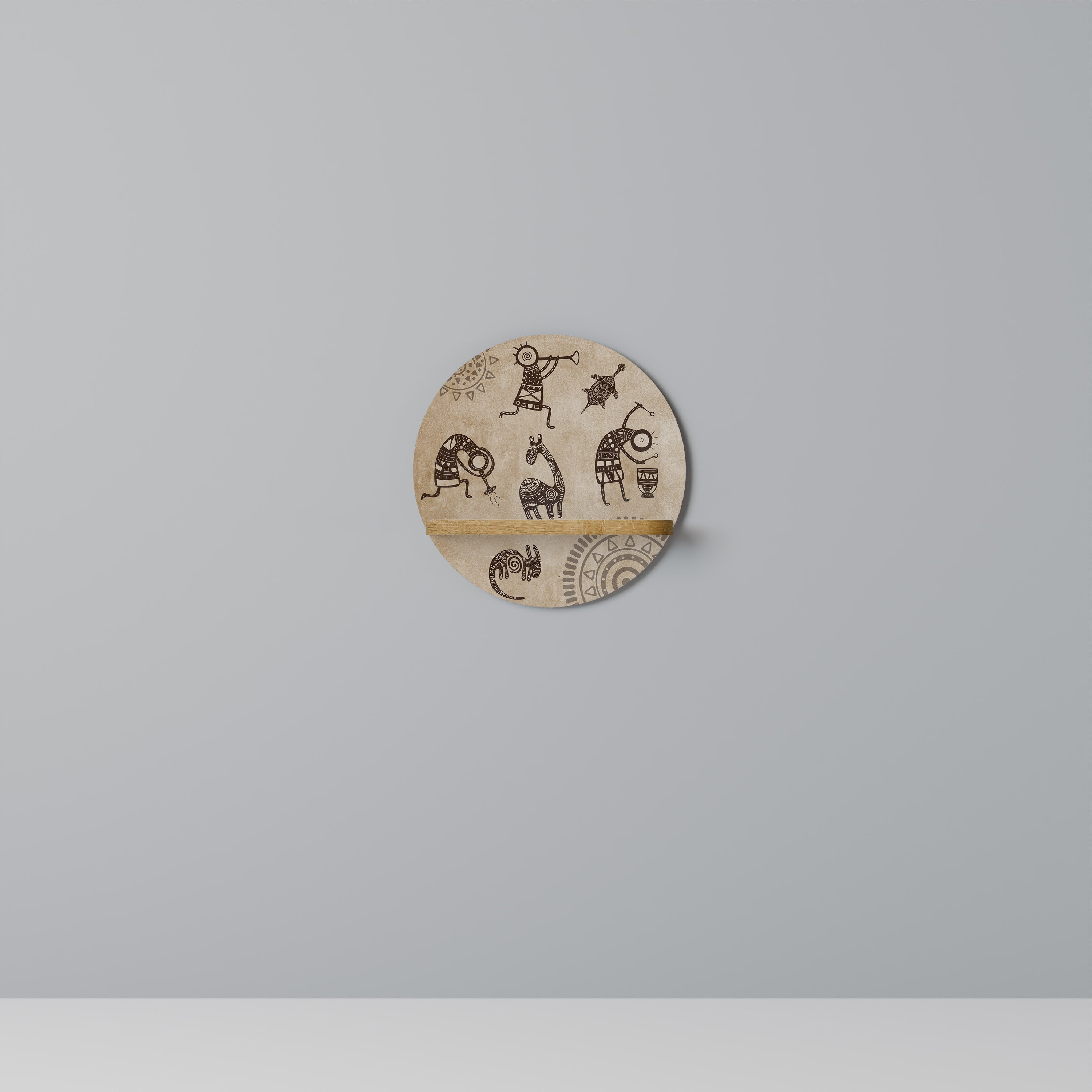 AFRICAN STYLE Prateleira Redonda Decorativa em Efeito Carvalho