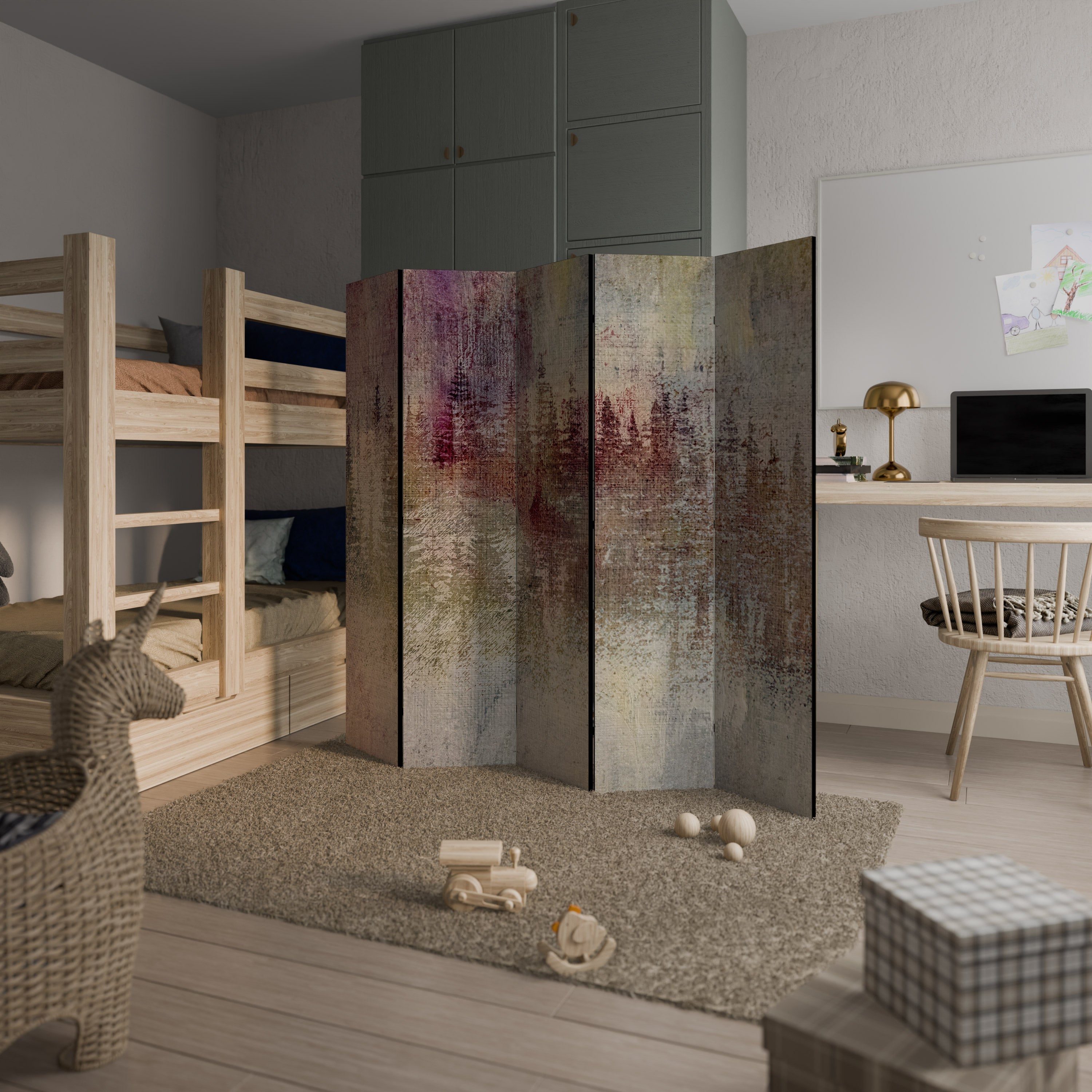 VEILED SUMMIT Biombo Decorativo de 5 Painéis