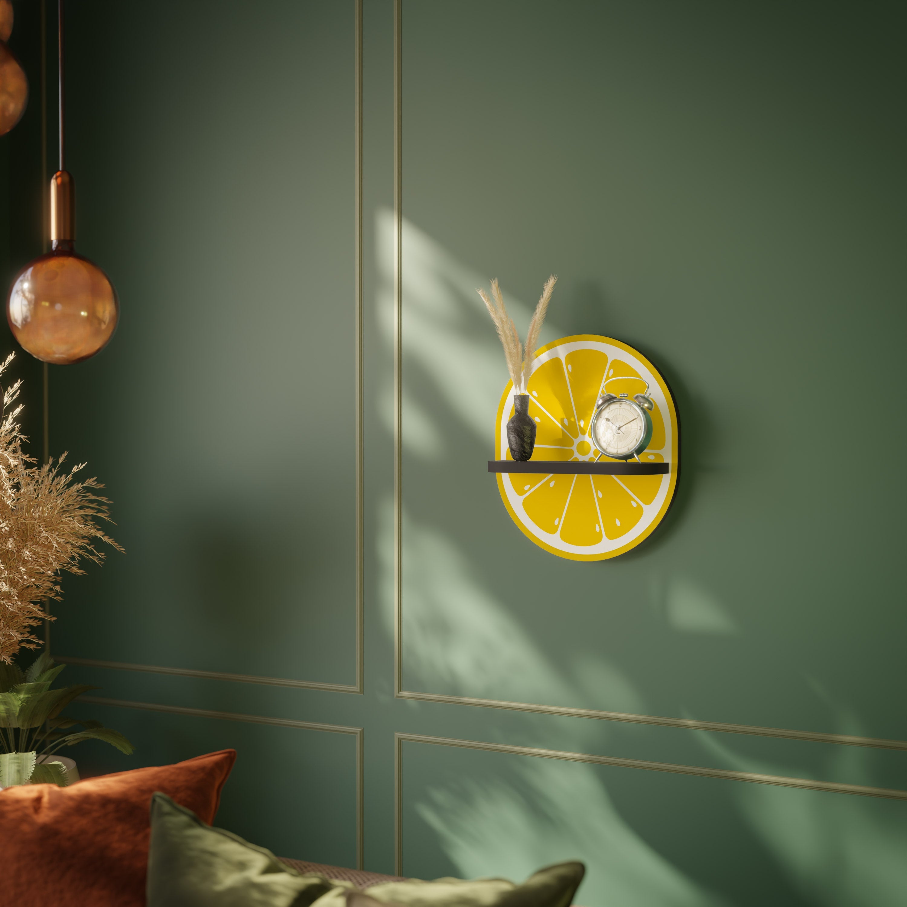 STRENGTHENING LEMON Prateleira Oval Decorativa em Acabamento Preto