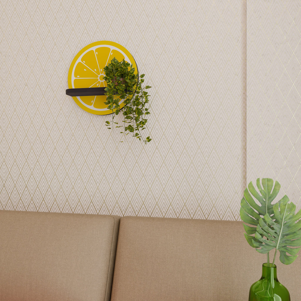 STRENGTHENING LEMON Prateleira Redonda Decorativa em Acabamento Preto