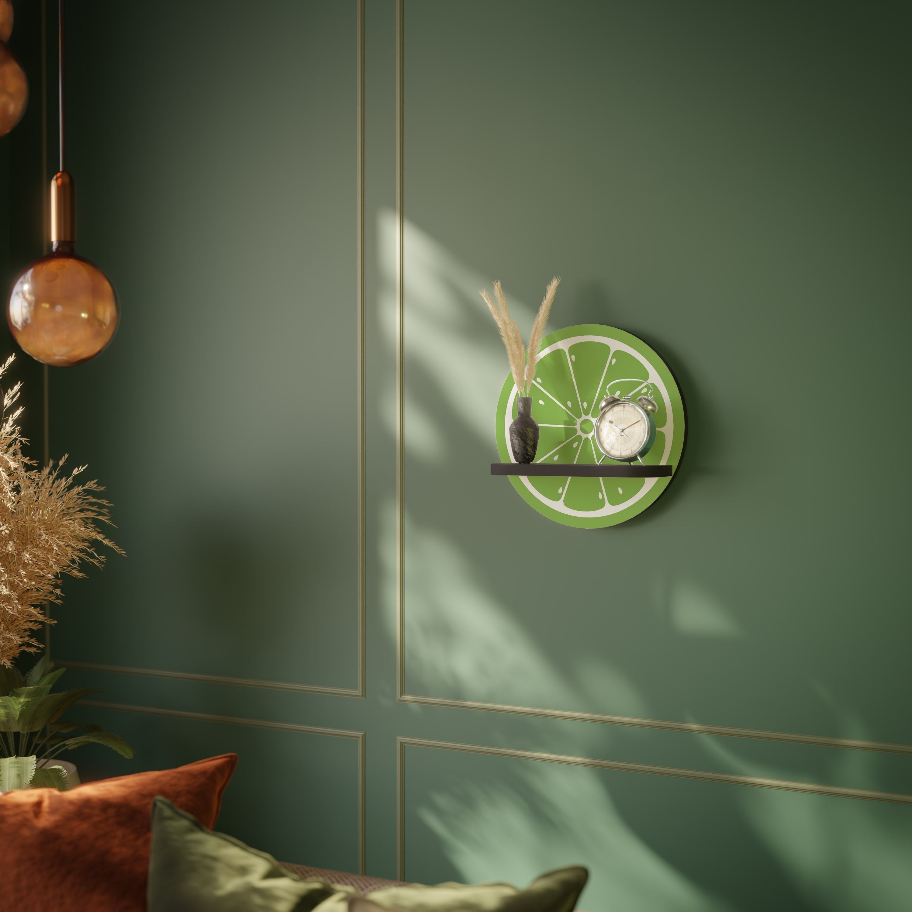 REFRESHING LIME Prateleira Redonda Decorativa em Acabamento Preto