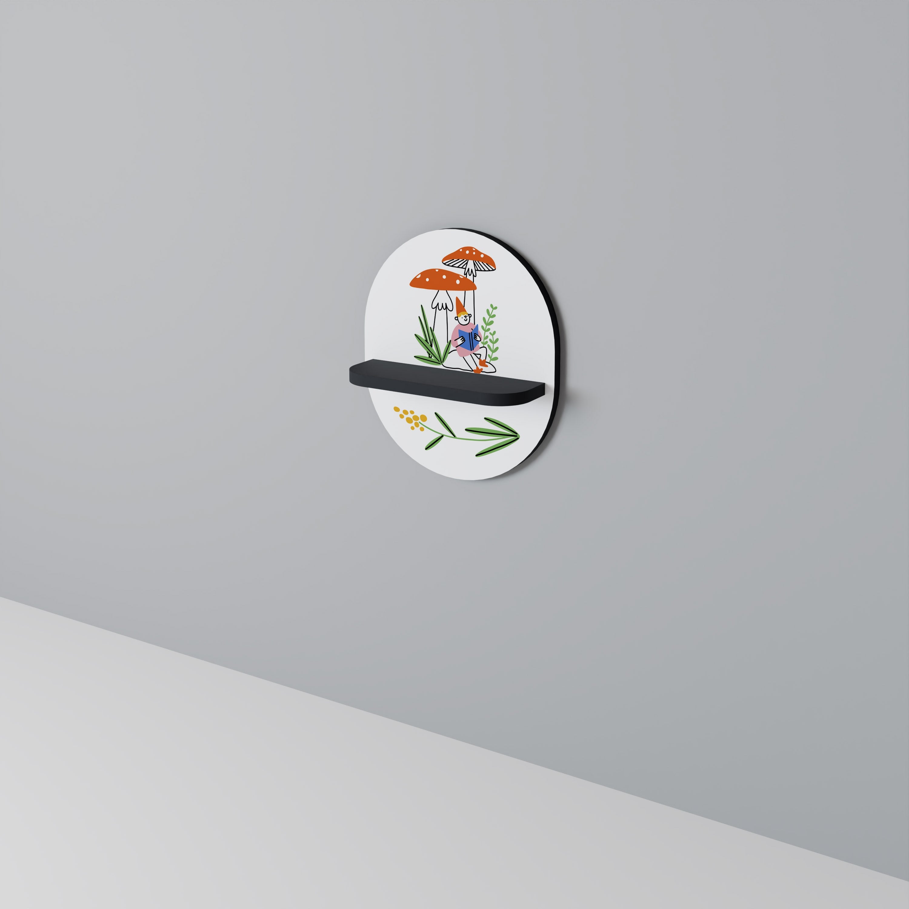 GARDEN GNOMES Prateleira Oval Decorativa em Acabamento Preto