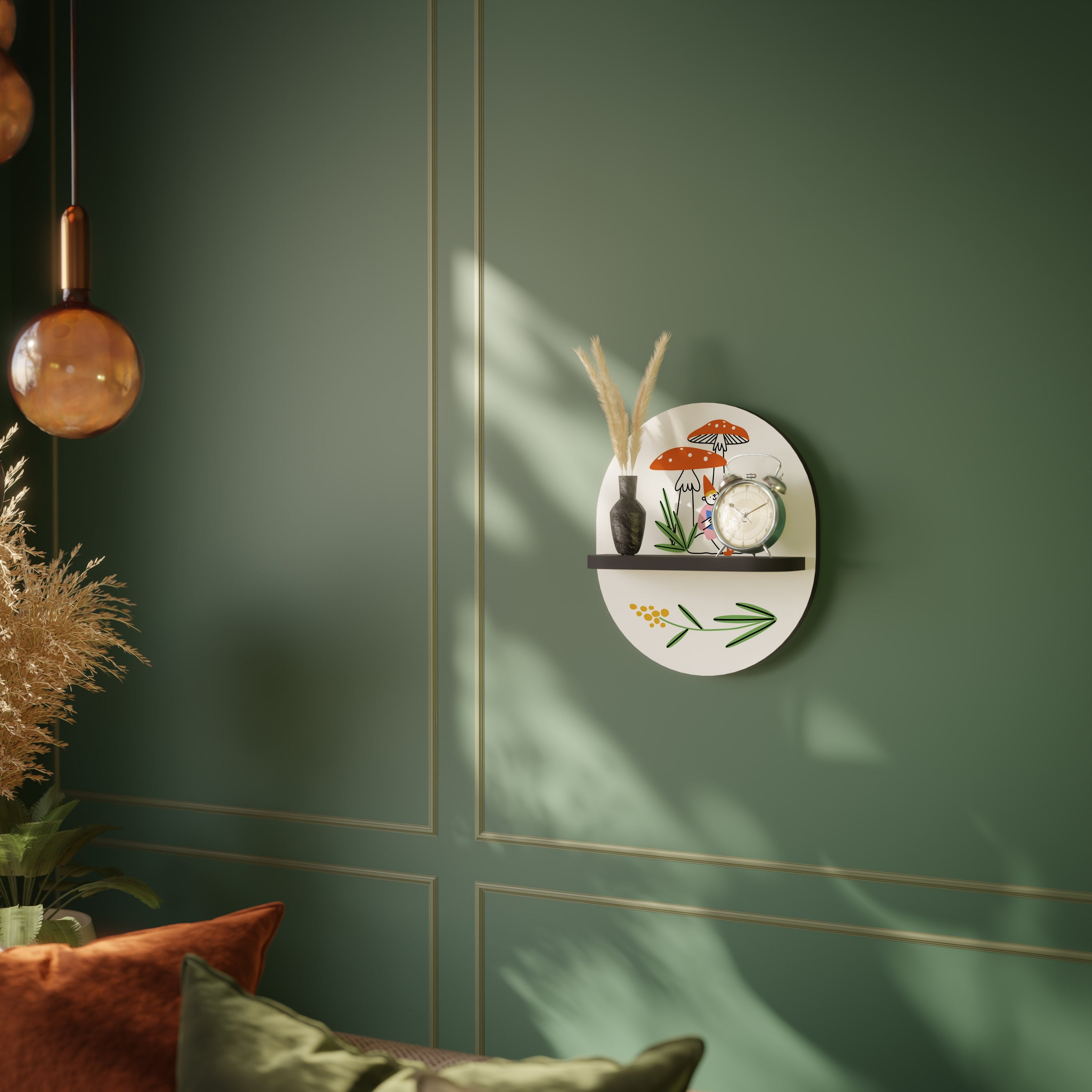 GARDEN GNOMES Prateleira Oval Decorativa em Acabamento Preto