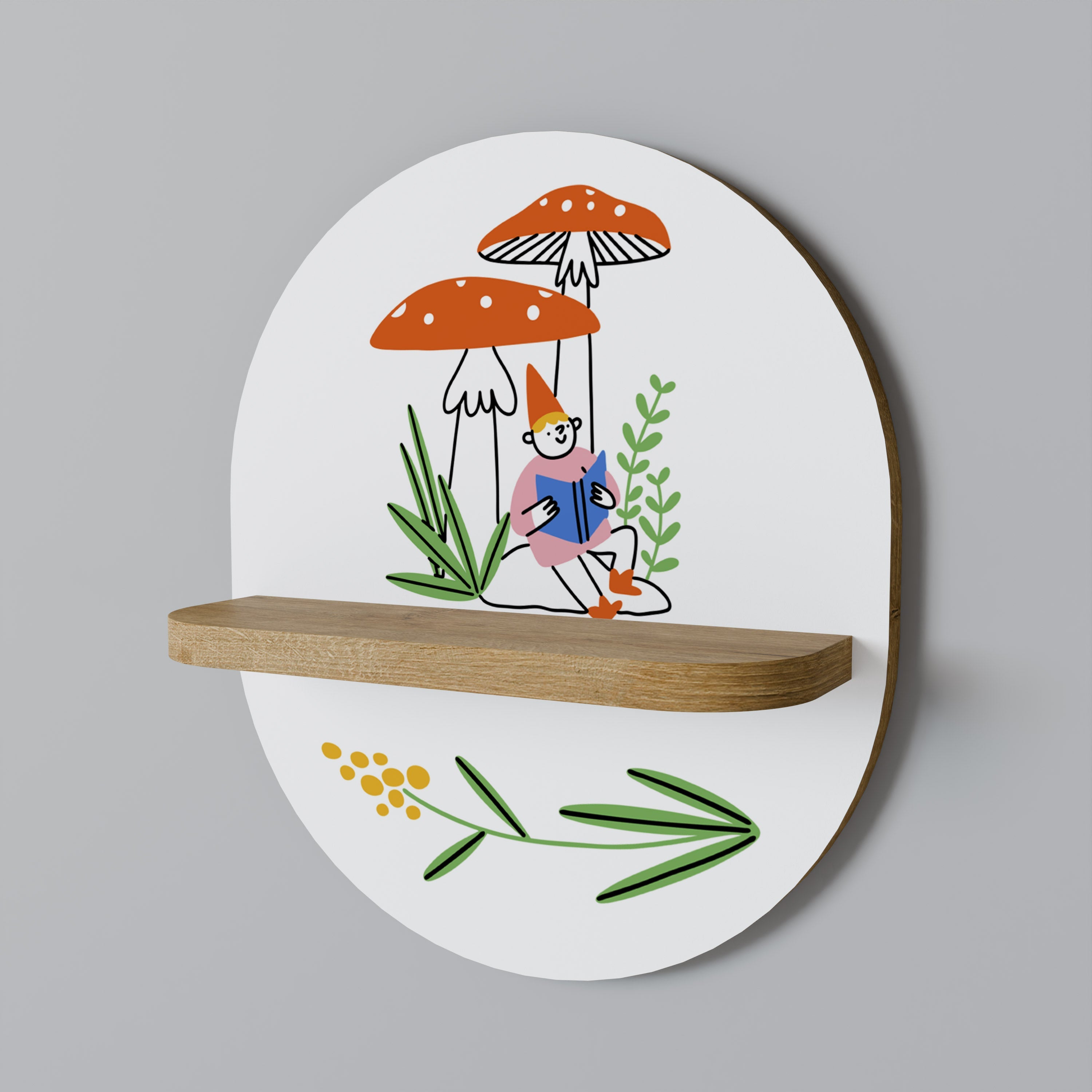 GARDEN GNOMES Prateleira Oval Decorativa em Efeito Carvalho