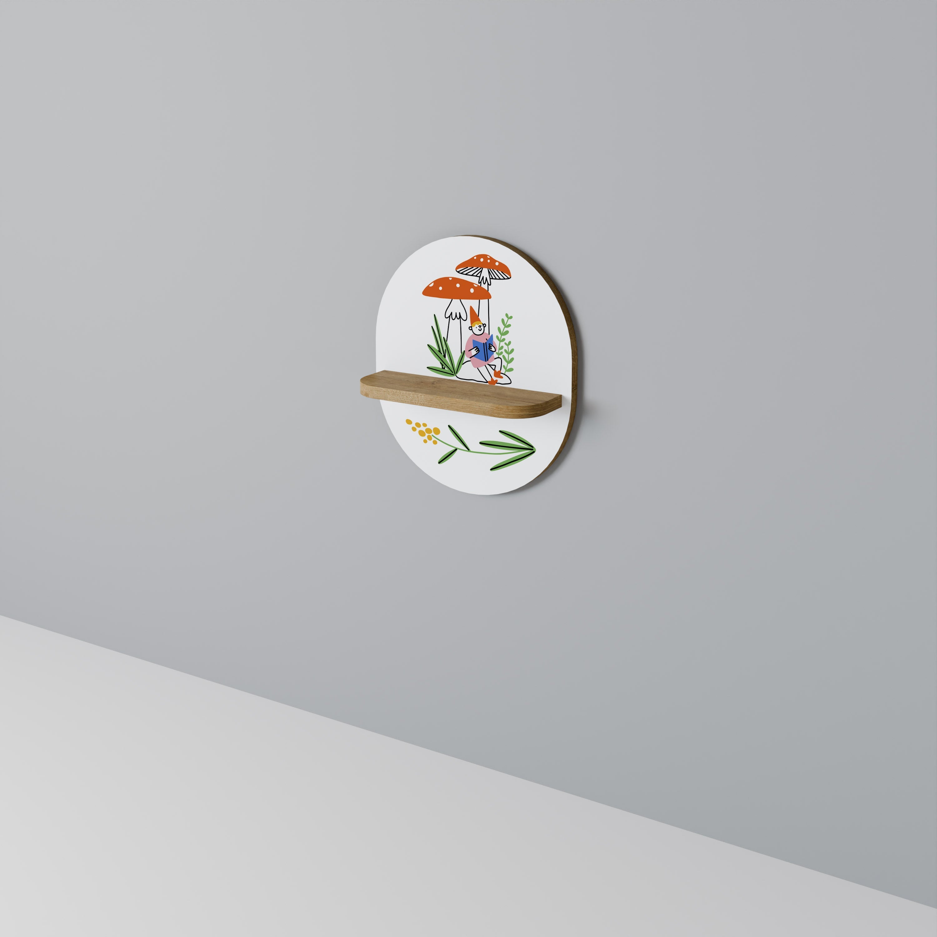 GARDEN GNOMES Prateleira Oval Decorativa em Efeito Carvalho