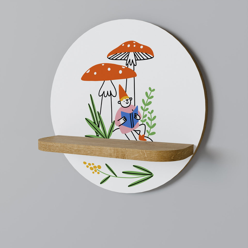 GARDEN GNOMES Prateleira Redonda Decorativa em Efeito Carvalho