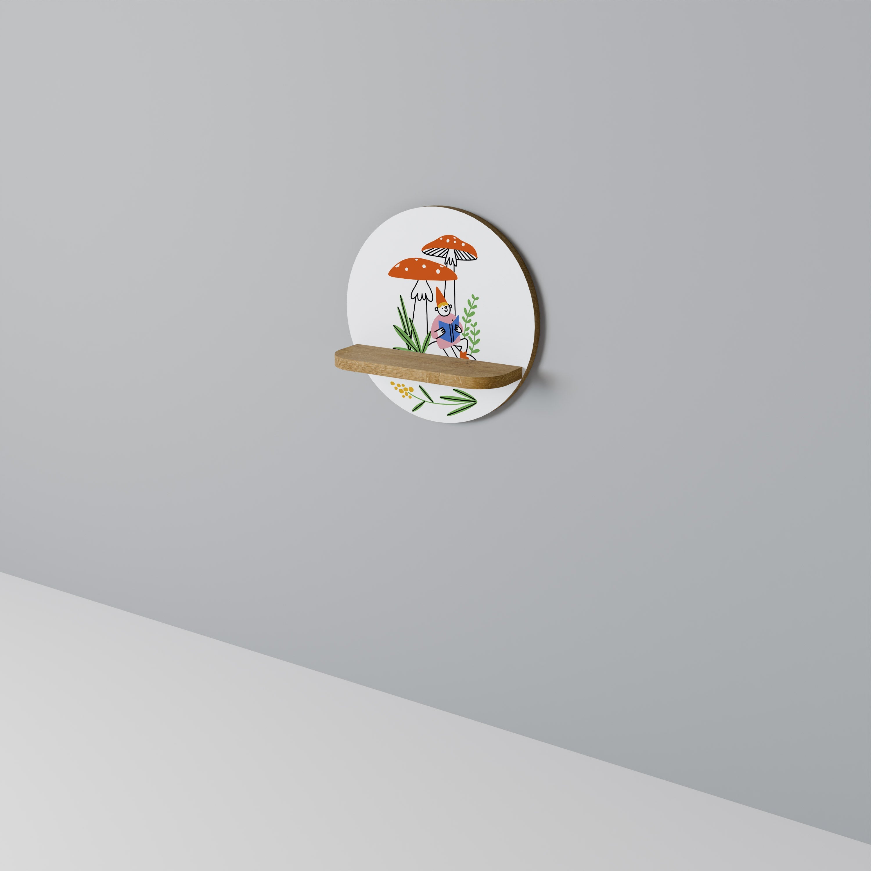 GARDEN GNOMES Prateleira Redonda Decorativa em Efeito Carvalho