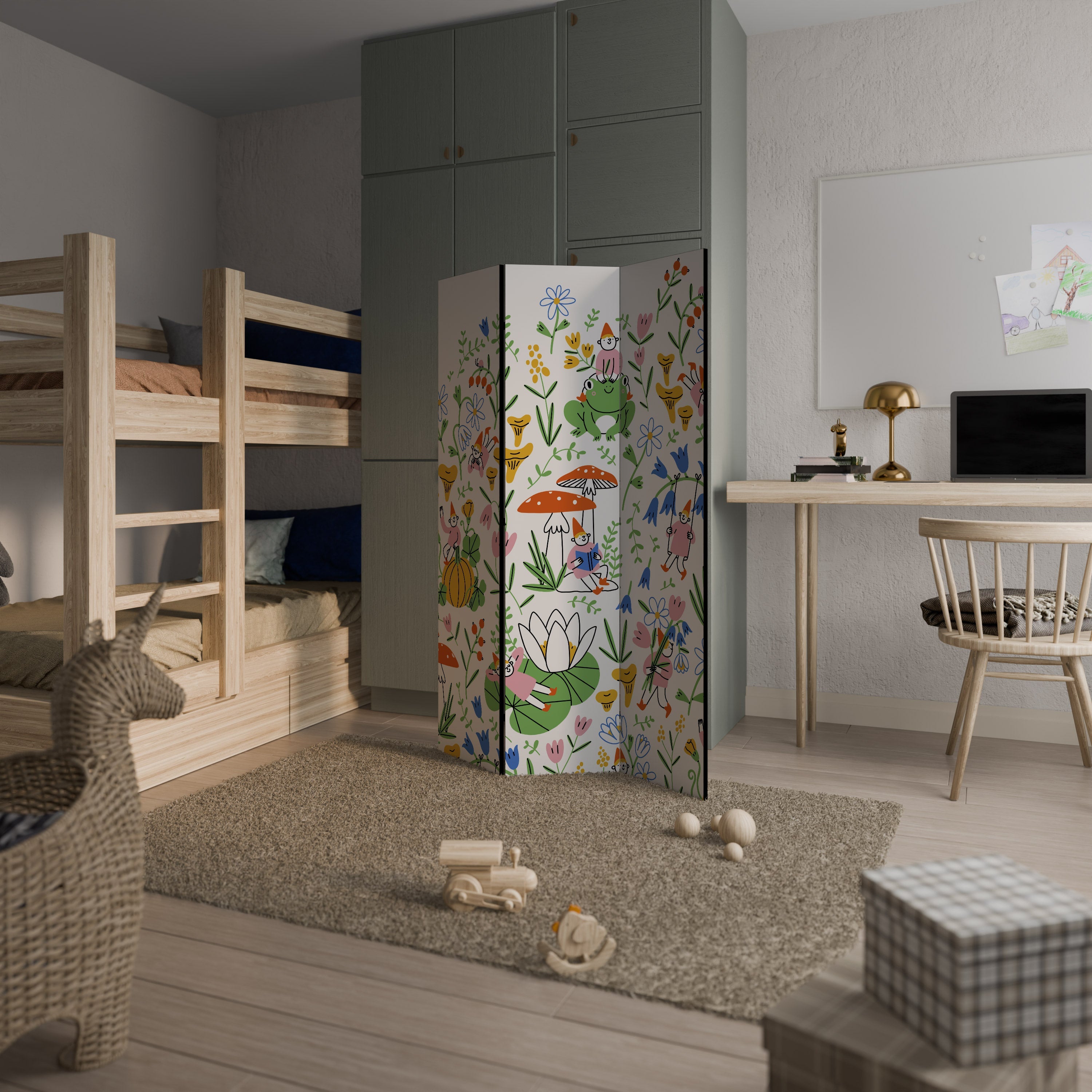 GARDEN GNOMES Biombo Decorativo de 3 Painéis