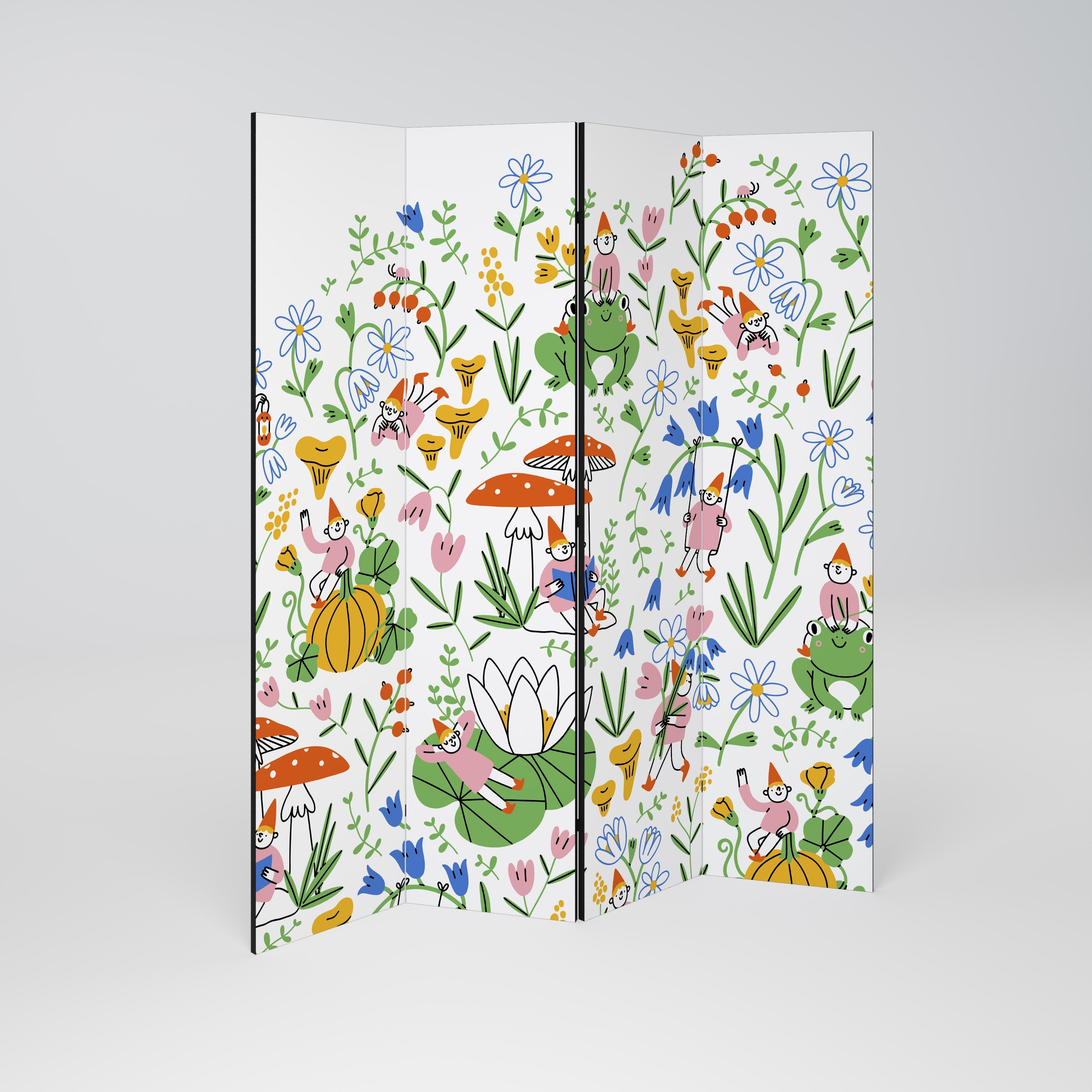 GARDEN GNOMES Biombo Decorativo de 4 Painéis