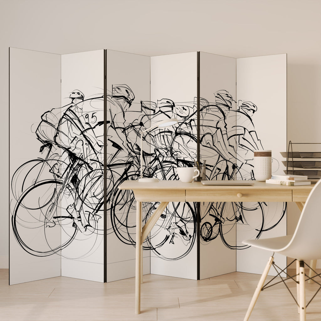 CYCLING COMPETITION Decorative 6-Panel Room Divider