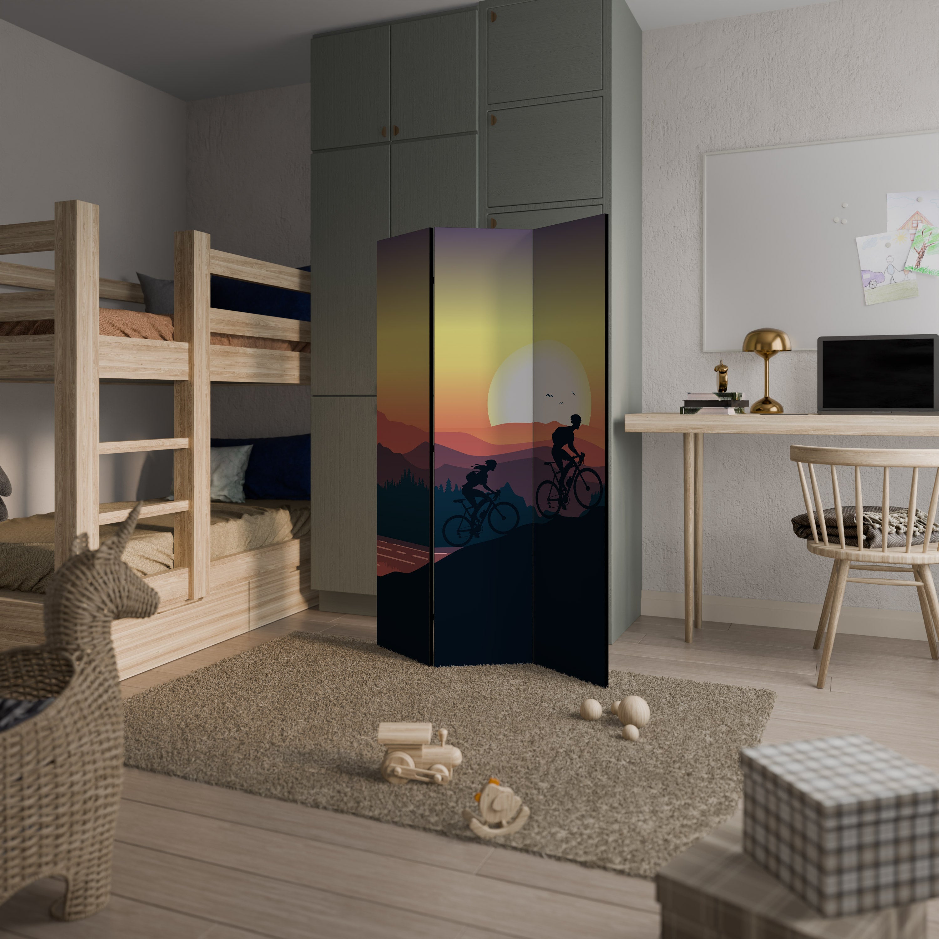 CYCLING HORIZON Biombo Decorativo de 3 Painéis