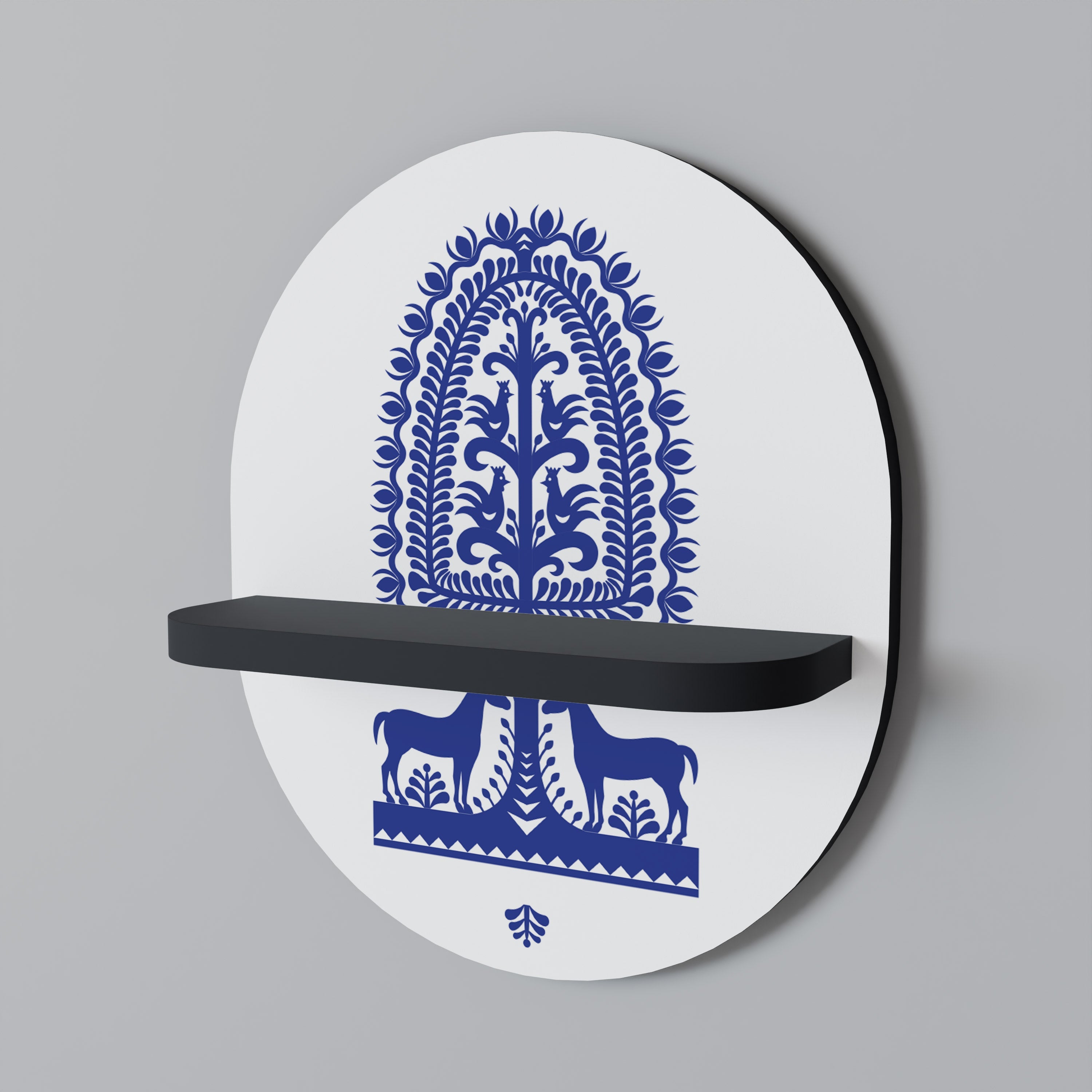 POLISH FOLK ART Prateleira Oval Decorativa em Acabamento Preto