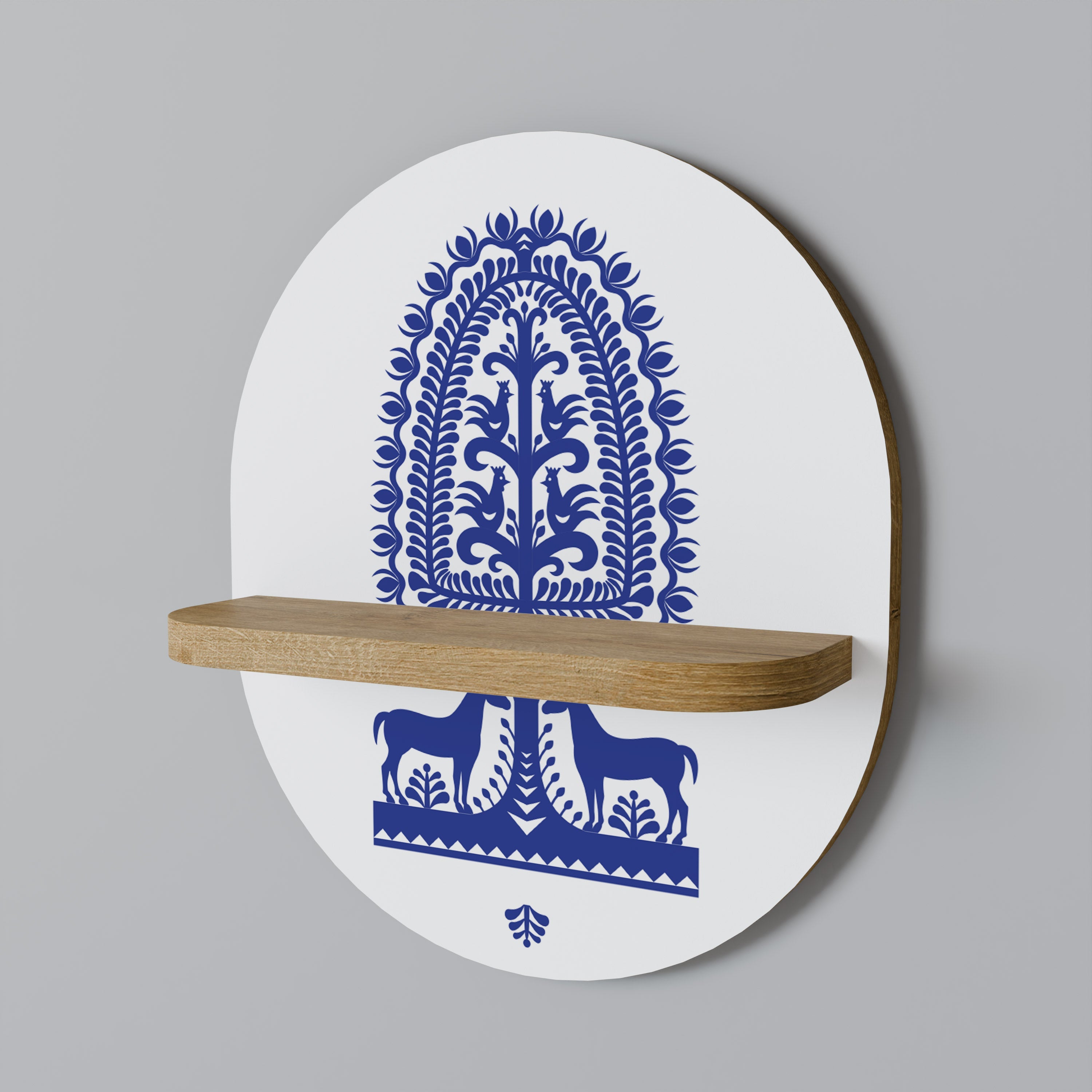 POLISH FOLK ART Prateleira Oval Decorativa em Efeito Carvalho