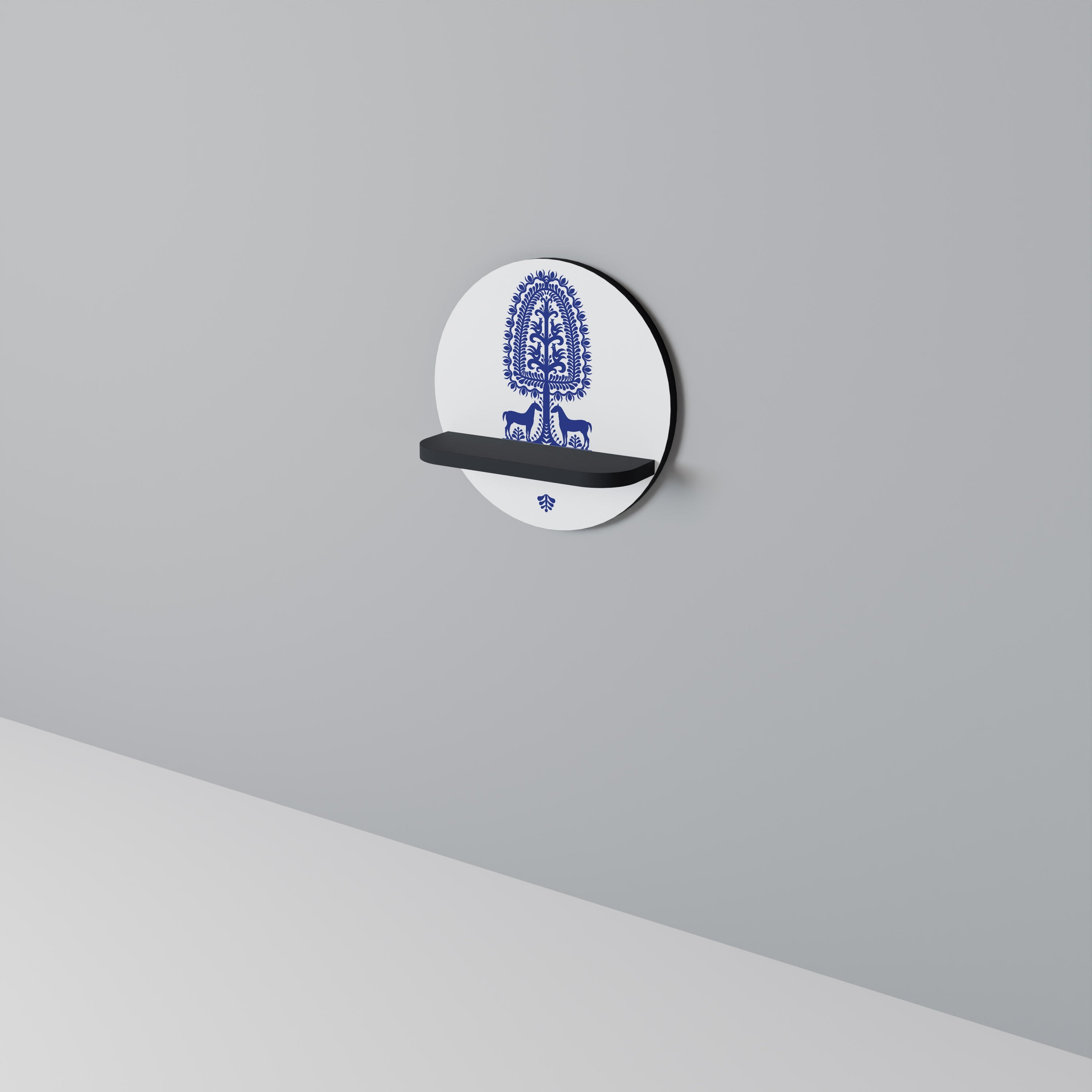 POLISH FOLK ART Prateleira Redonda Decorativa em Acabamento Preto