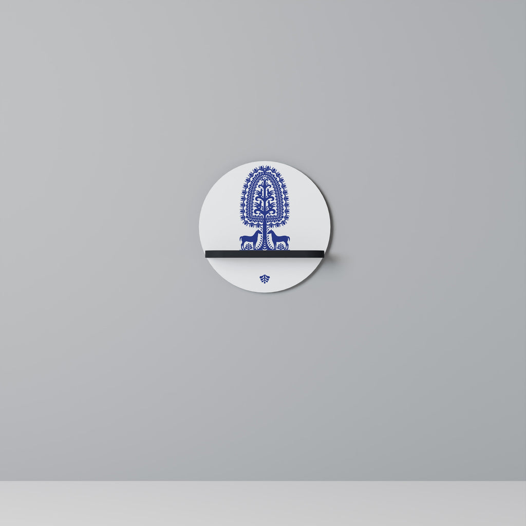 POLISH FOLK ART Prateleira Redonda Decorativa em Acabamento Preto