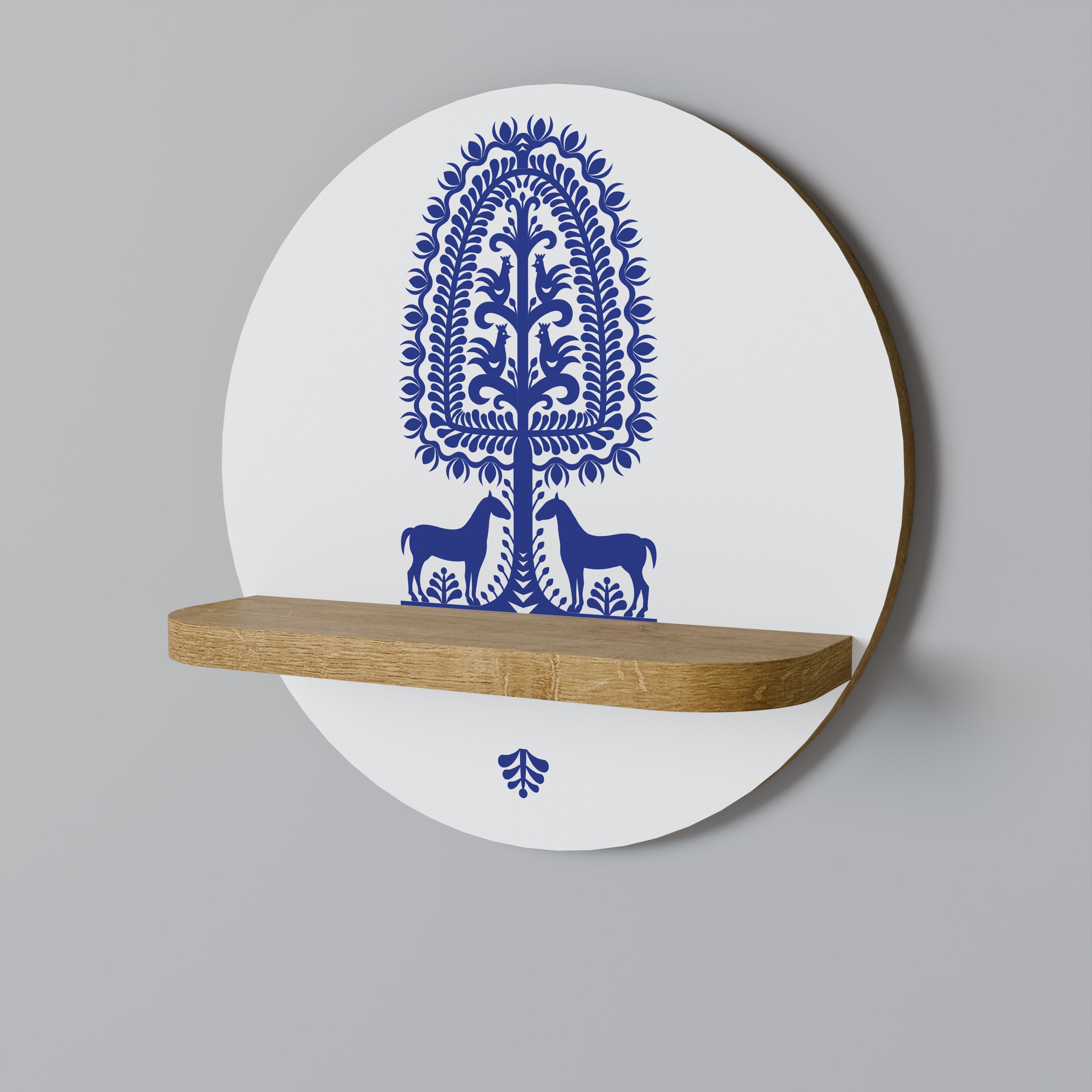 POLISH FOLK ART Prateleira Redonda Decorativa em Efeito Carvalho