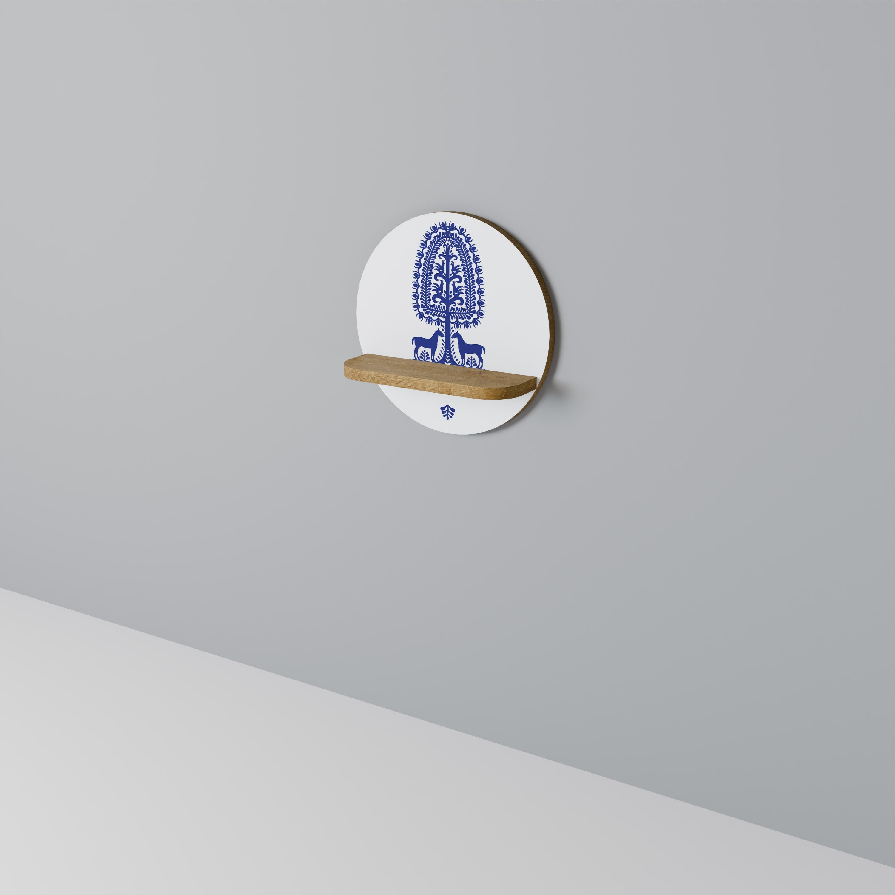 POLISH FOLK ART Prateleira Redonda Decorativa em Efeito Carvalho