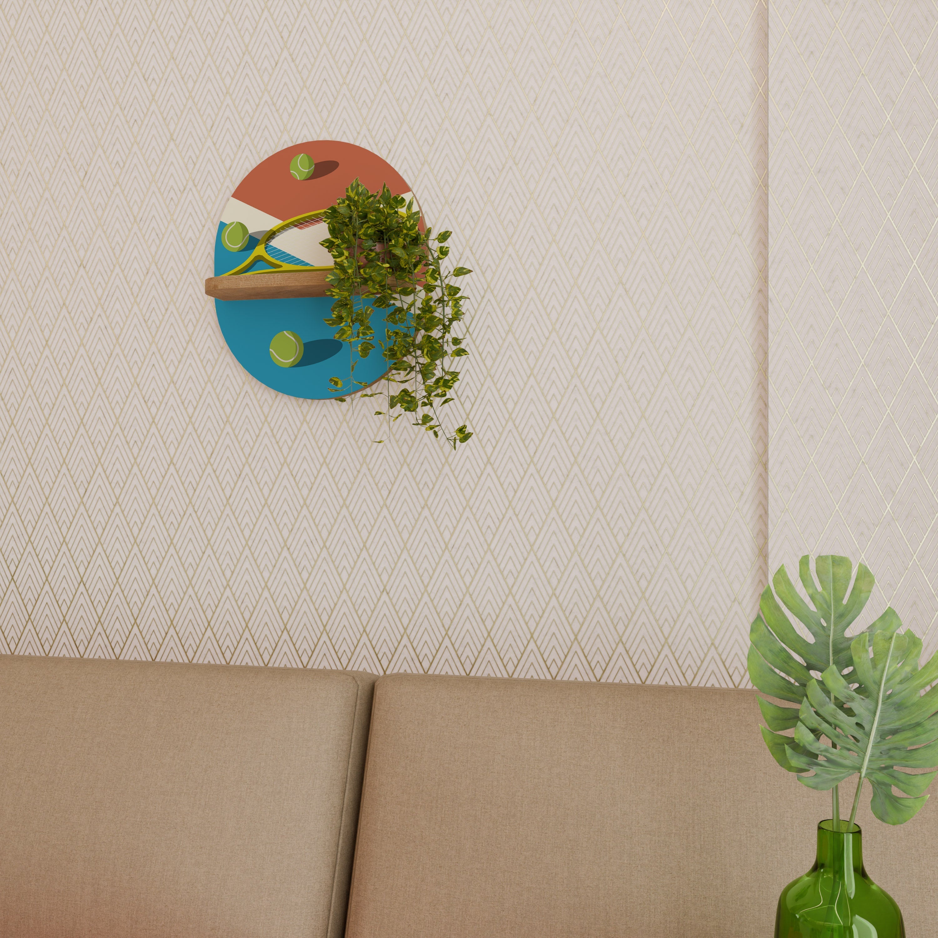 TENNIS ESSENTIALS Prateleira Oval Decorativa em Efeito Carvalho