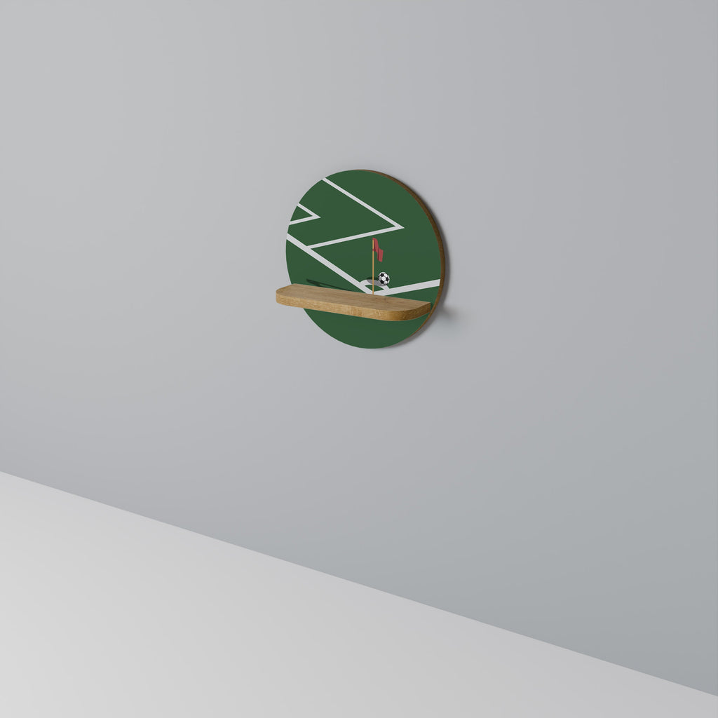 FOOTBALL ACTION Round Art Shelf In Oak Effect