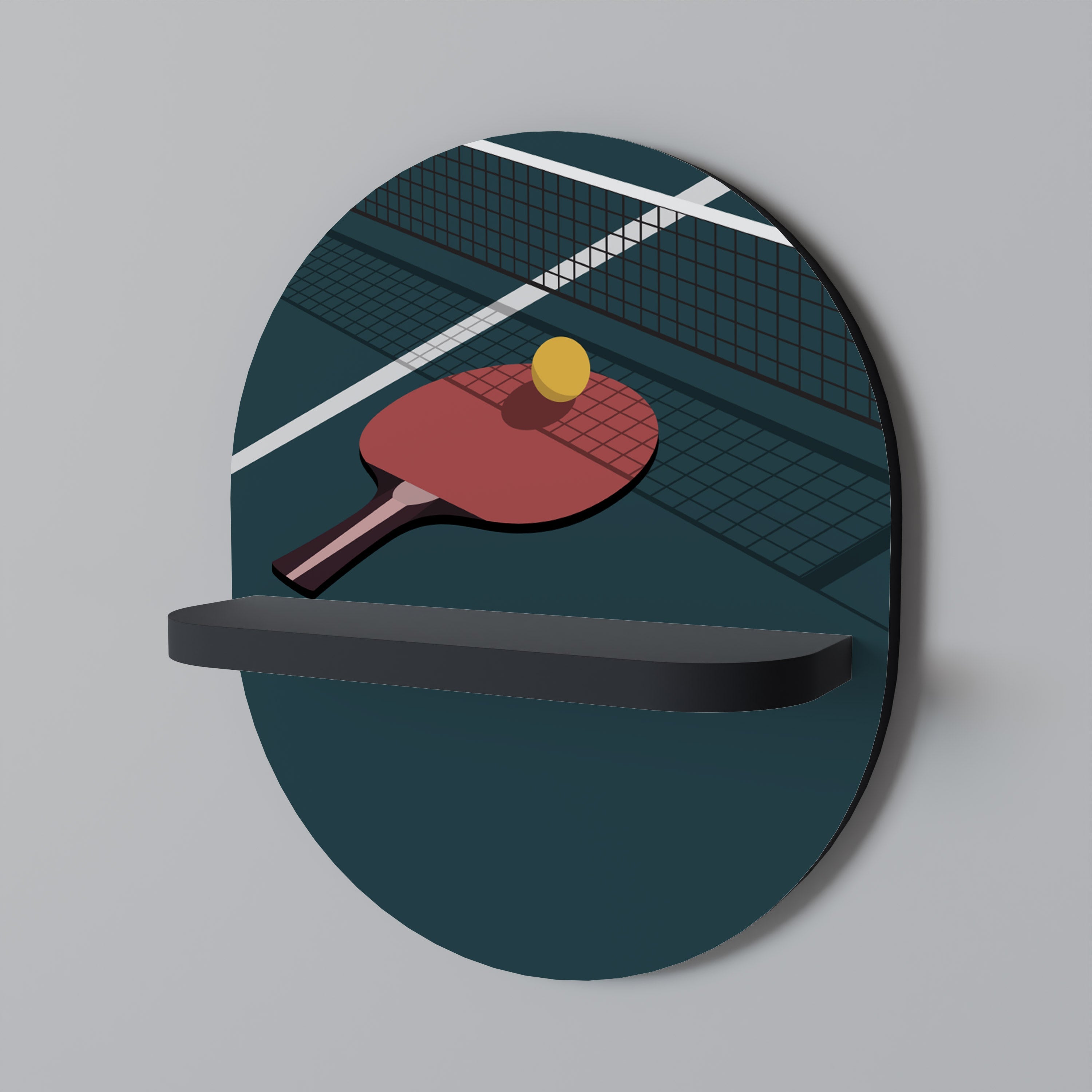 PING- PONG GAME Prateleira Oval Decorativa em Acabamento Preto